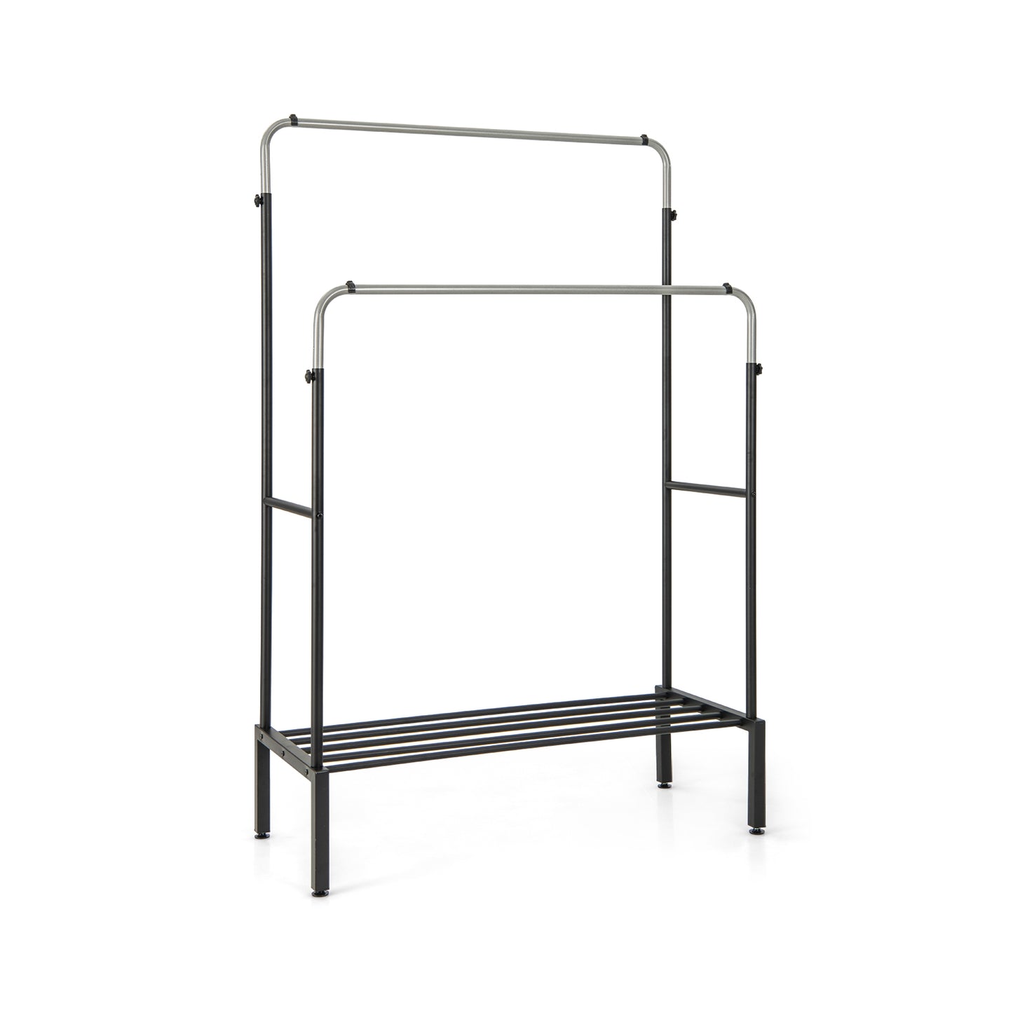 Adjustable Double Rod Garment Rack with Shoe Storage and Side Rails