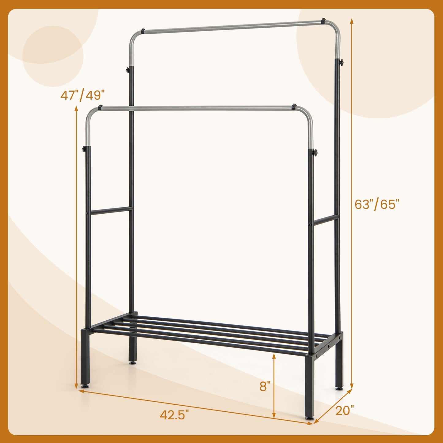 Adjustable Double Rod Garment Rack with Shoe Storage and Side Rails