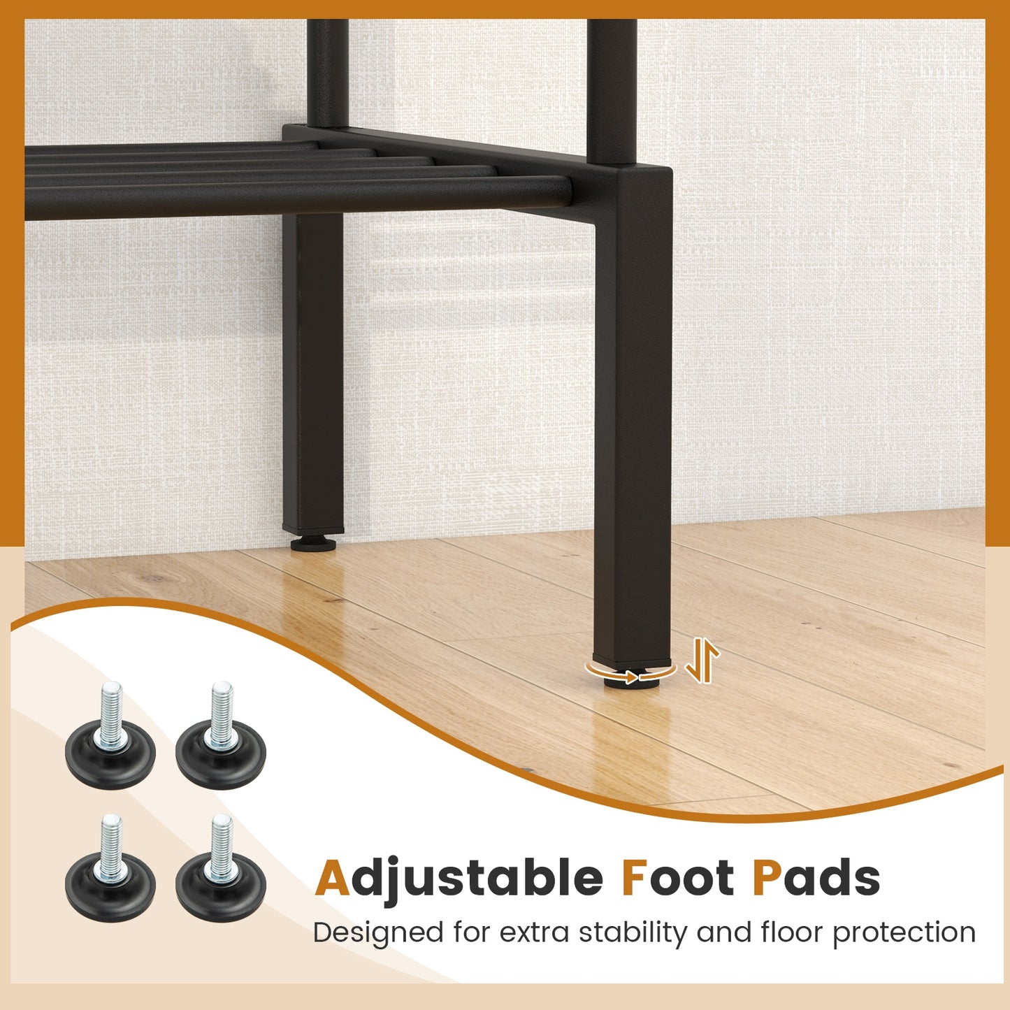 Adjustable Double Rod Garment Rack with Shoe Storage and Side Rails