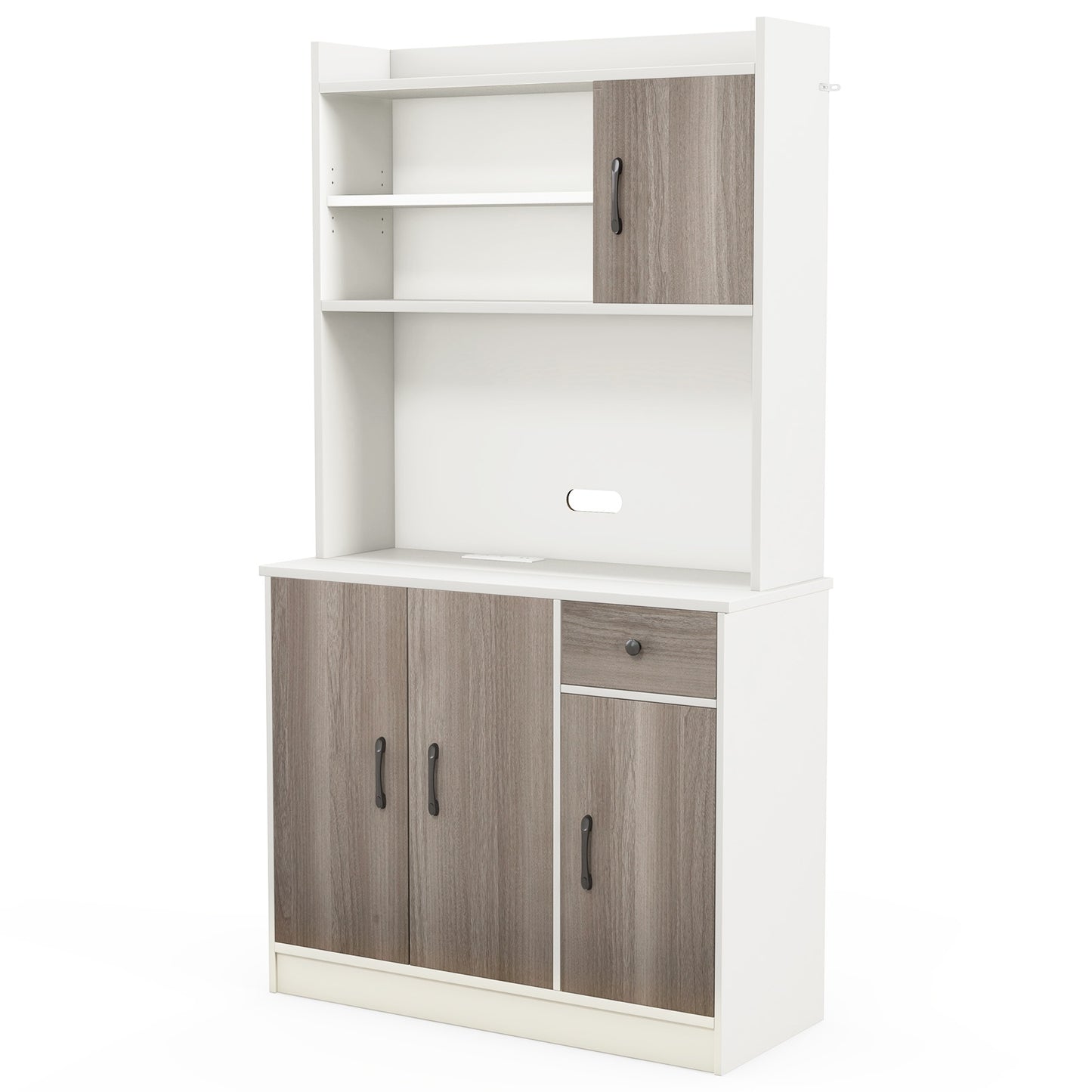 Tall Kitchen Pantry Cabinet with Adjustable Shelves and Built-in Charging Station for Storage and Organization