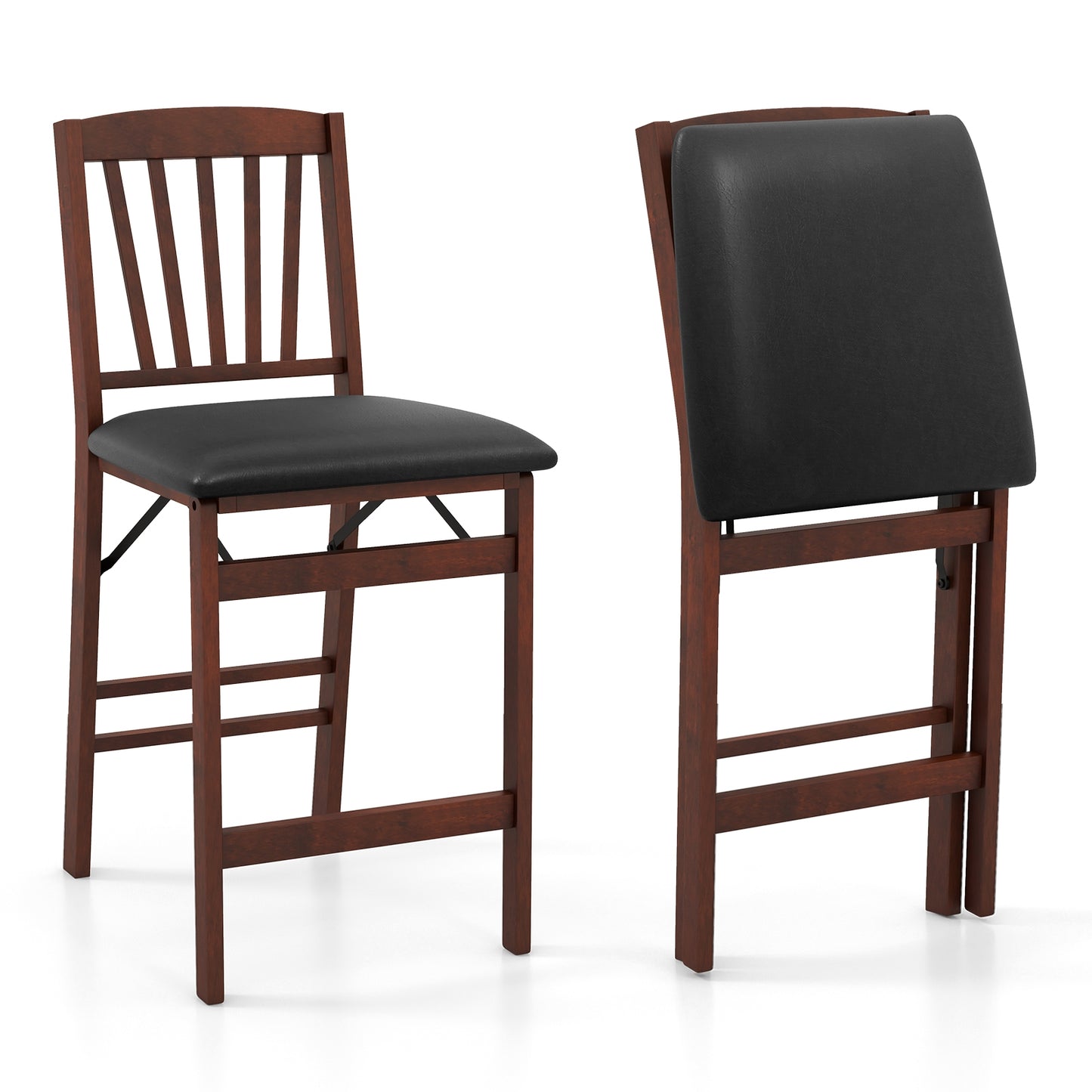 Counter Height Folding Kitchen Island Chairs Set of 2 with Padded Seats and Backrest
