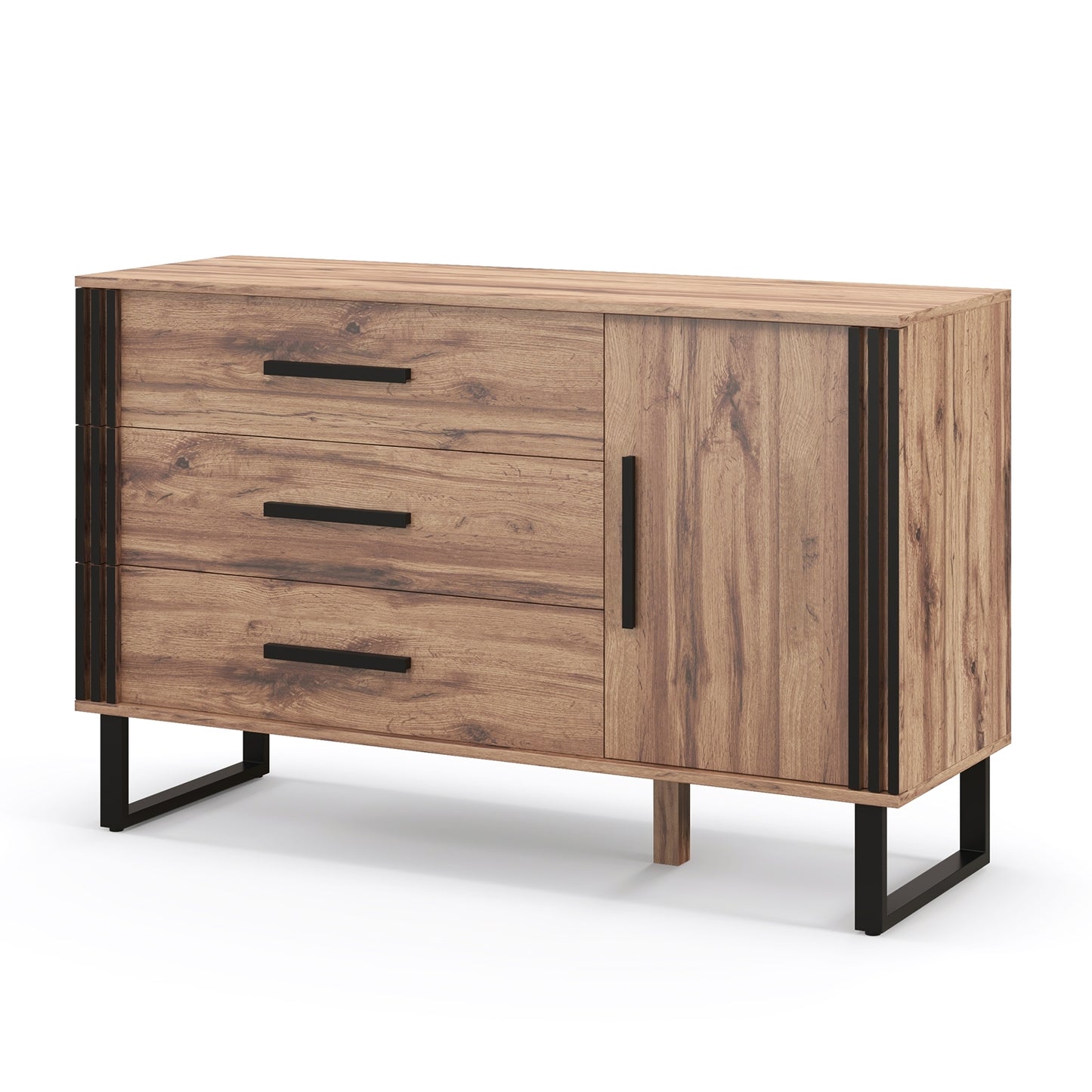 Modern Sideboard Buffet Cabinet with 3 Drawers and Adjustable Shelf for Dining Room or Living Room Storage