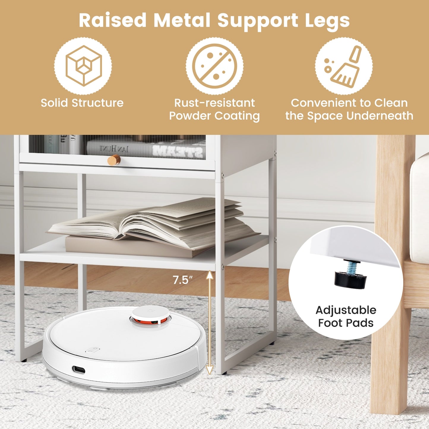 Nightstand with Flip Up Door and Storage Shelf in White