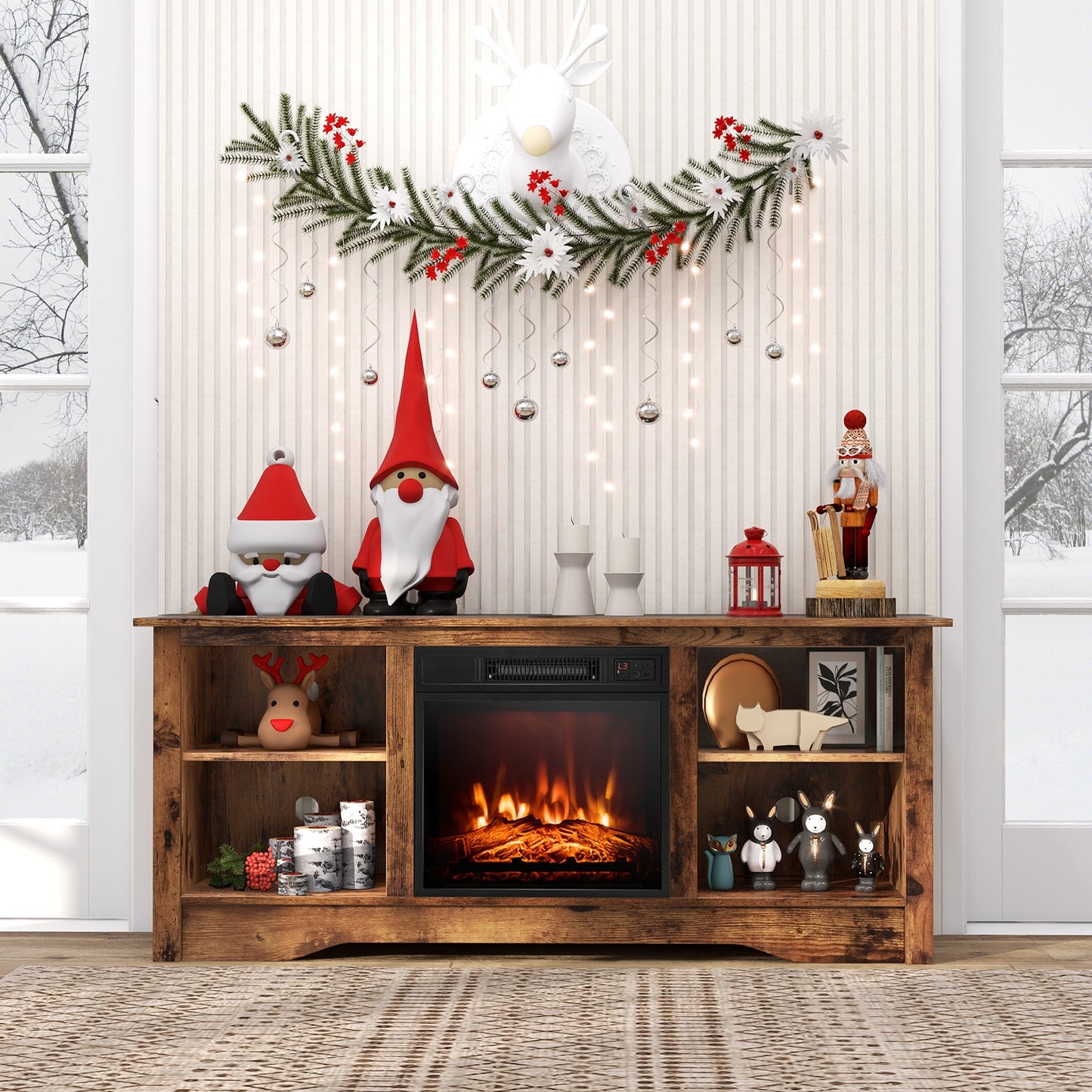 58 Inch Fireplace TV Console with Adjustable Shelves and Built-In Electric Heater for TVs Up to 65 Inches