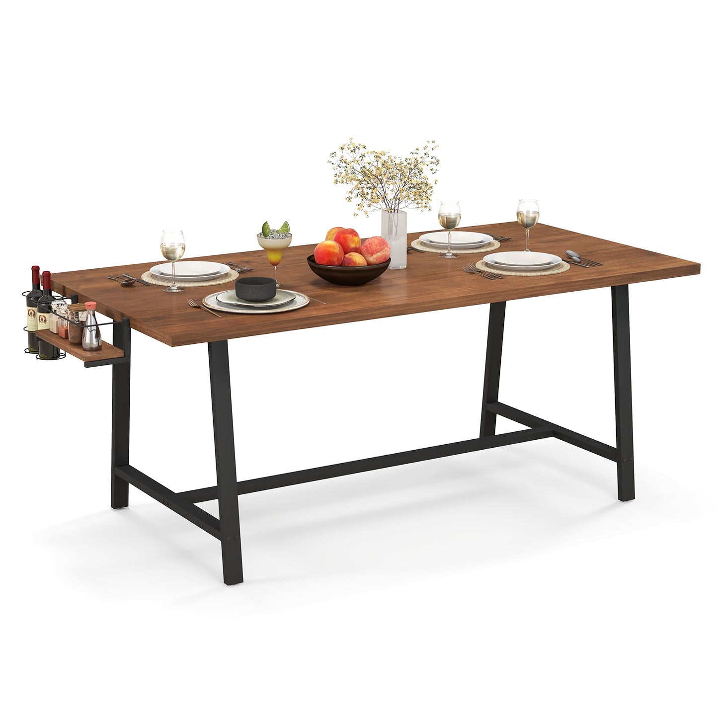 72 Inch Dining Table with Wine Rack and Storage Shelf, Seats 5 to 7, Modern Rectangular Design