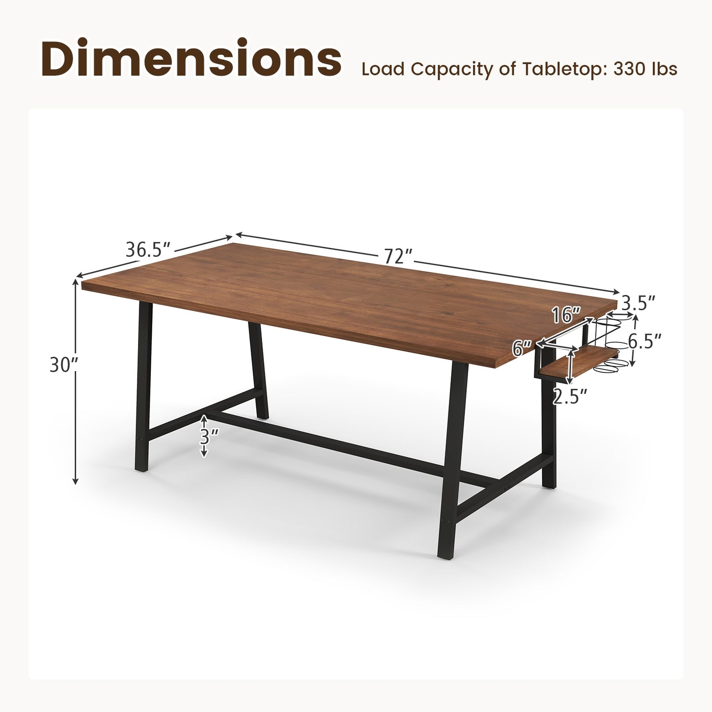 72 Inch Dining Table with Wine Rack and Storage Shelf, Seats 5 to 7, Modern Rectangular Design