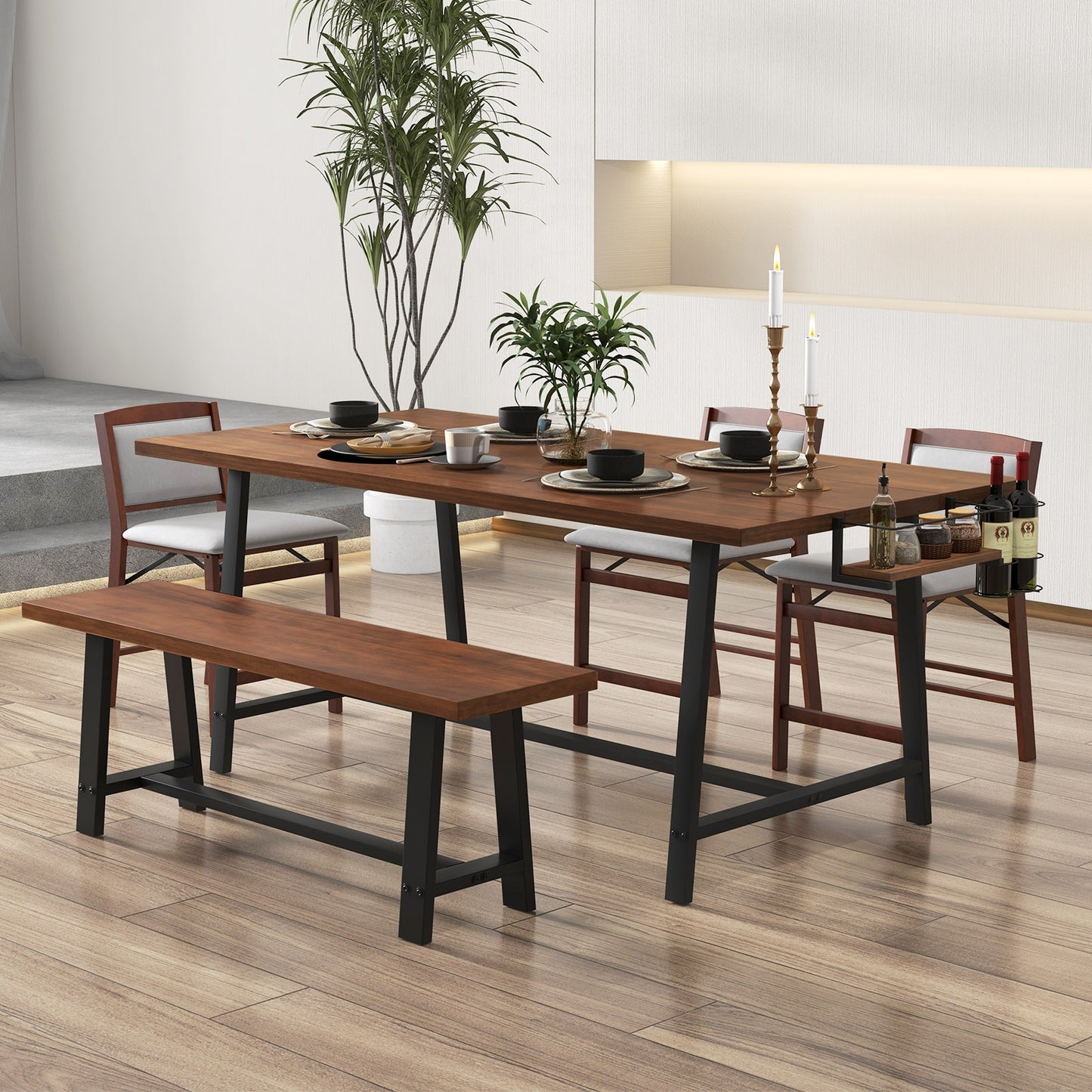 72 Inch Dining Table with Wine Rack and Storage Shelf, Seats 5 to 7, Modern Rectangular Design