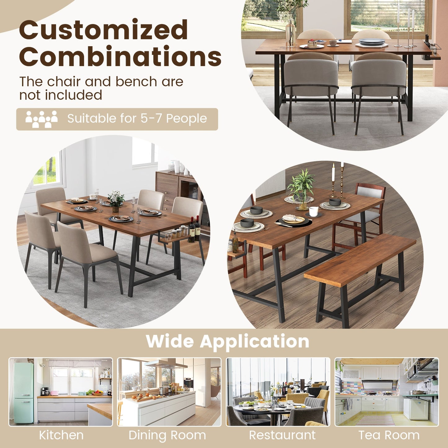 72 Inch Dining Table with Wine Rack and Storage Shelf, Seats 5 to 7, Modern Rectangular Design