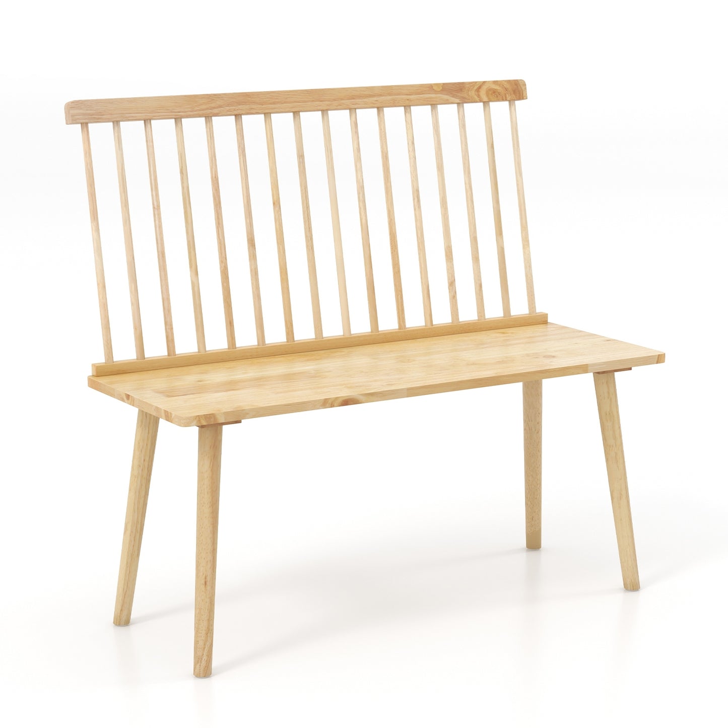 Elegant Windsor Dining Bench with Spindle Back and Anti-Slip Foot Pads – Natural