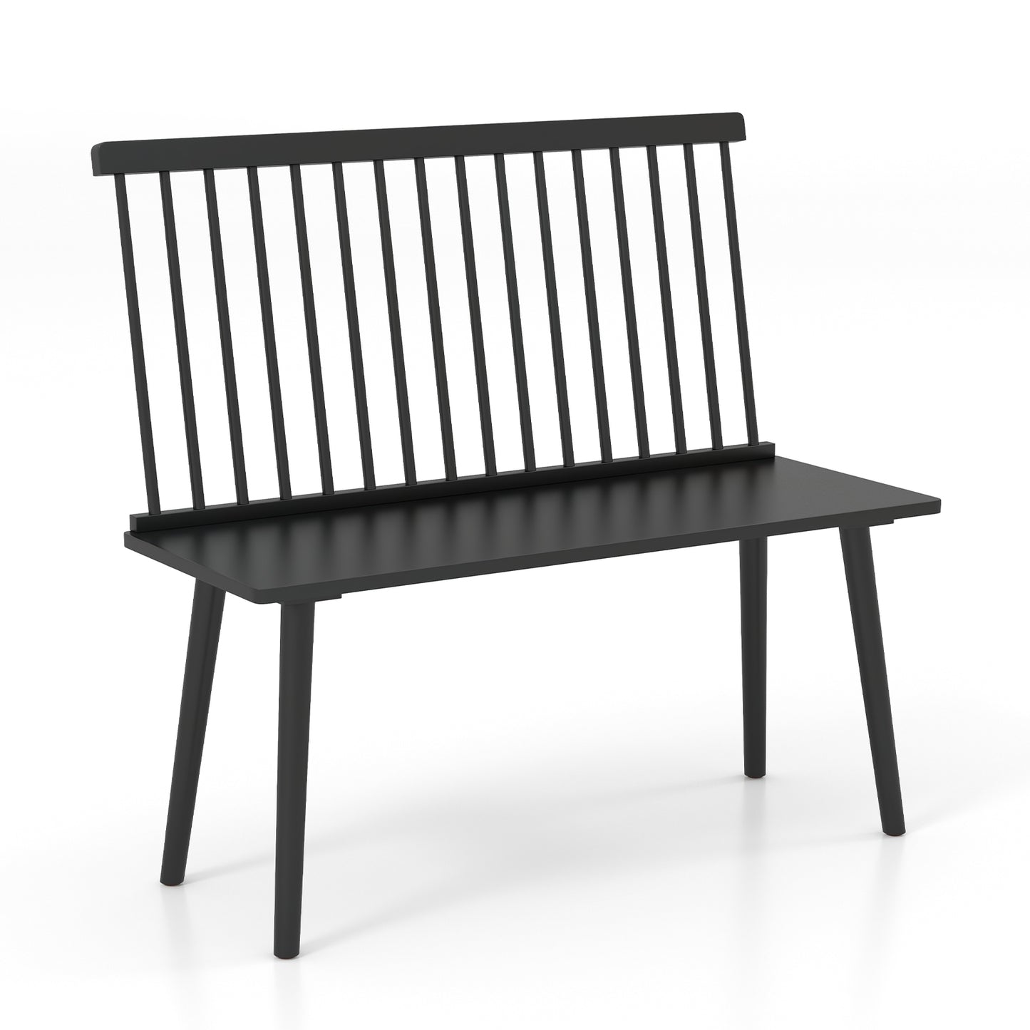 Elegant Windsor Dining Bench with Spindle Back and Anti-Slip Foot Pads – Black