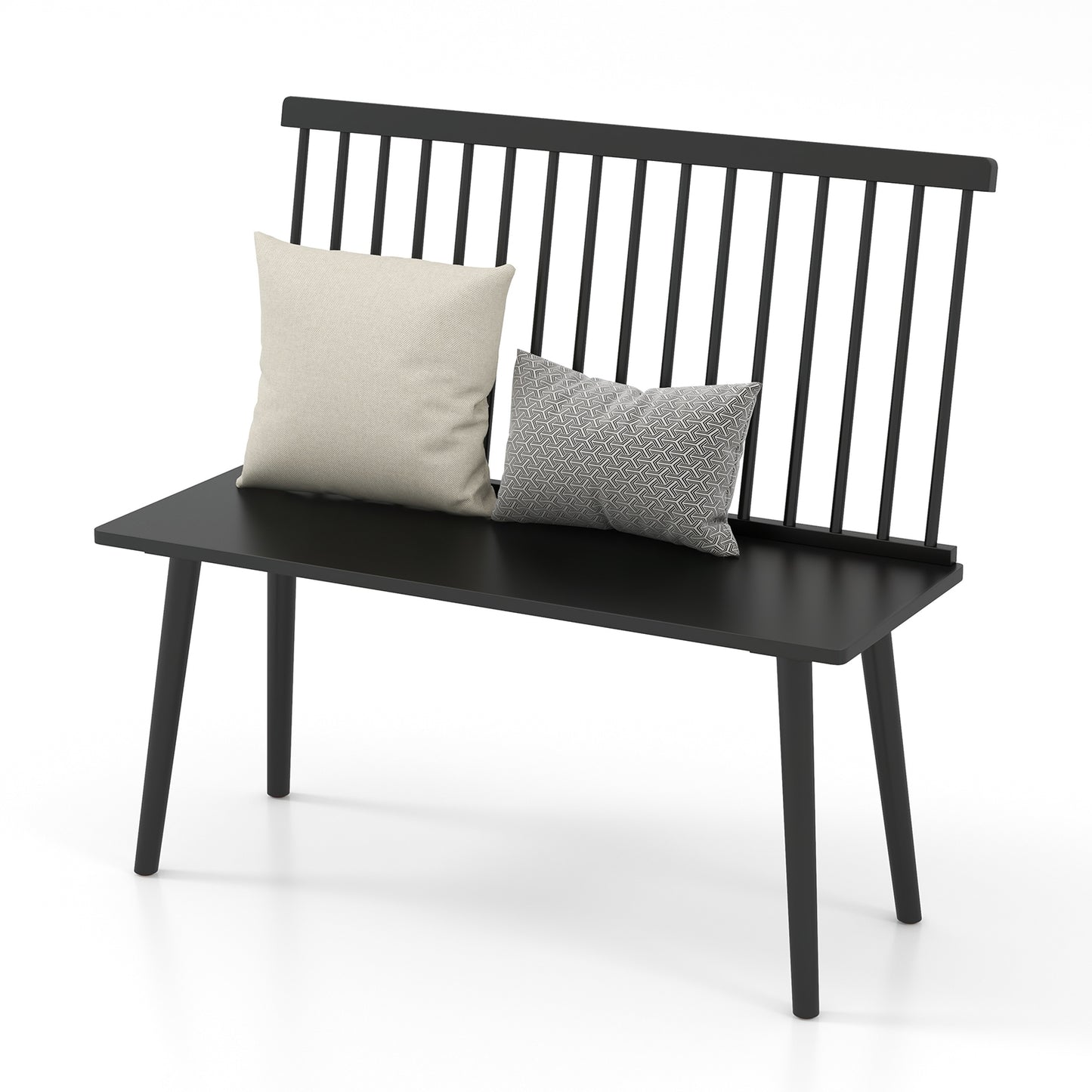 Elegant Windsor Dining Bench with Spindle Back and Anti-Slip Foot Pads – Black