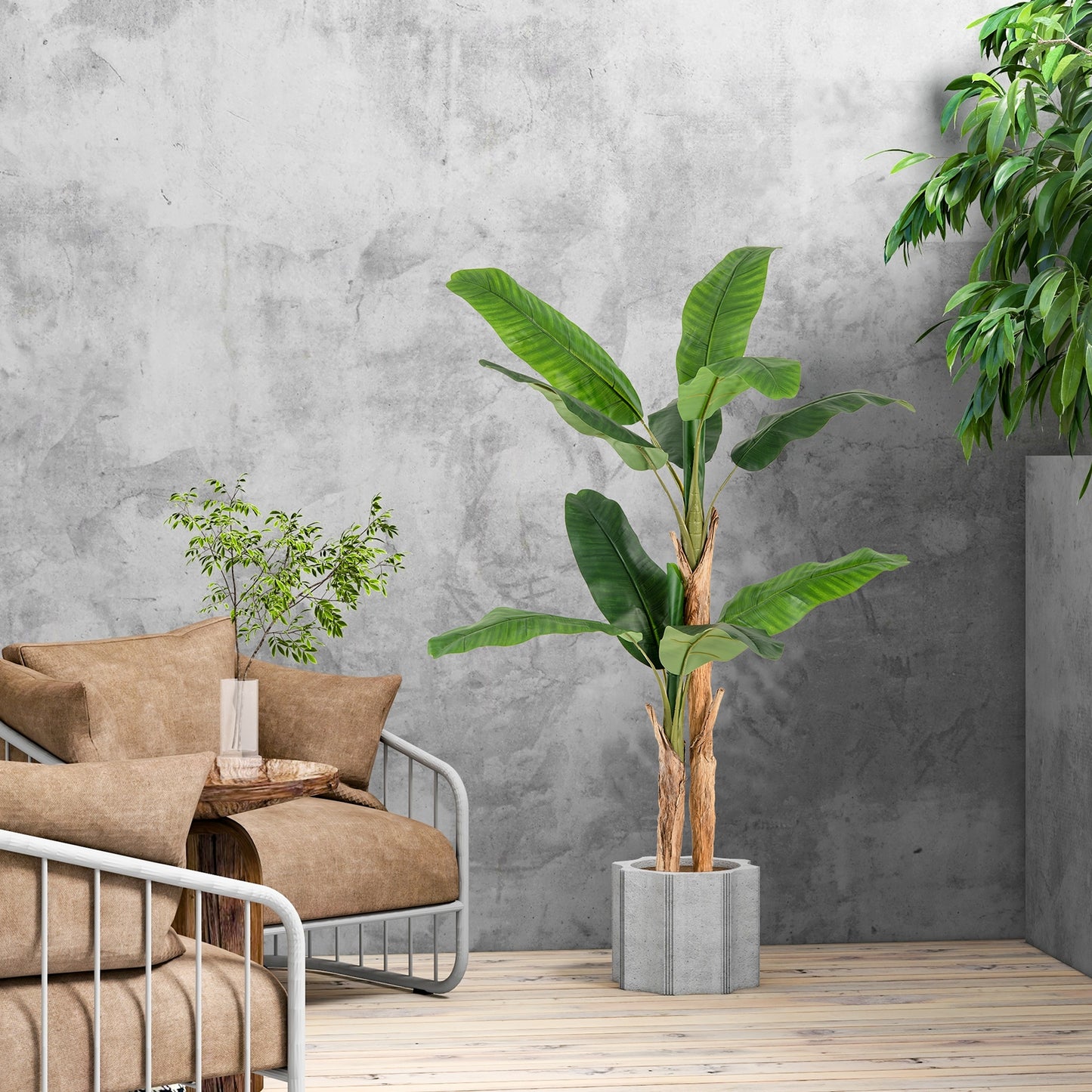 Elegant 5.5/6.5 Feet Artificial Banana Tree – Vibrant Green Leaves & Sturdy Natural Bark Design