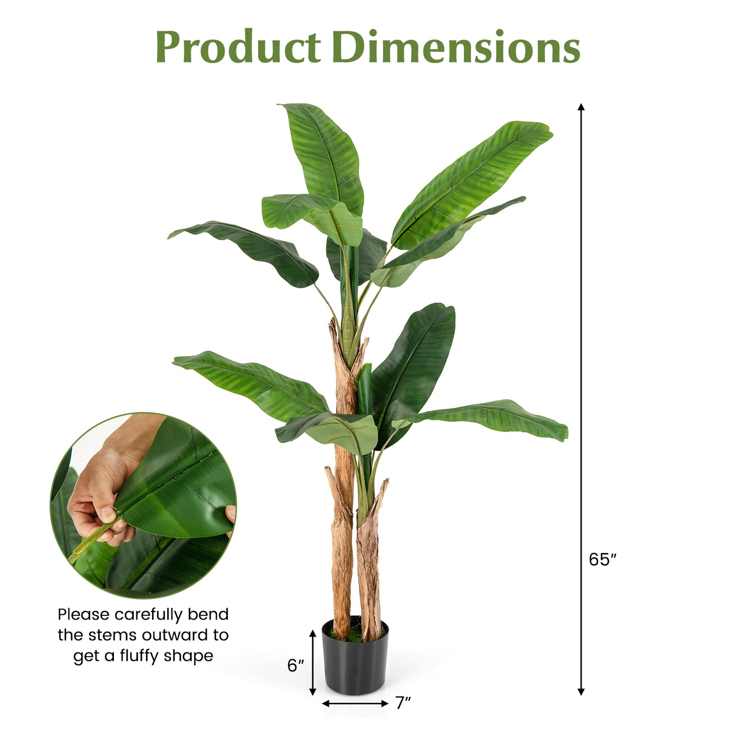 Elegant 5.5/6.5 Feet Artificial Banana Tree – Vibrant Green Leaves & Sturdy Natural Bark Design