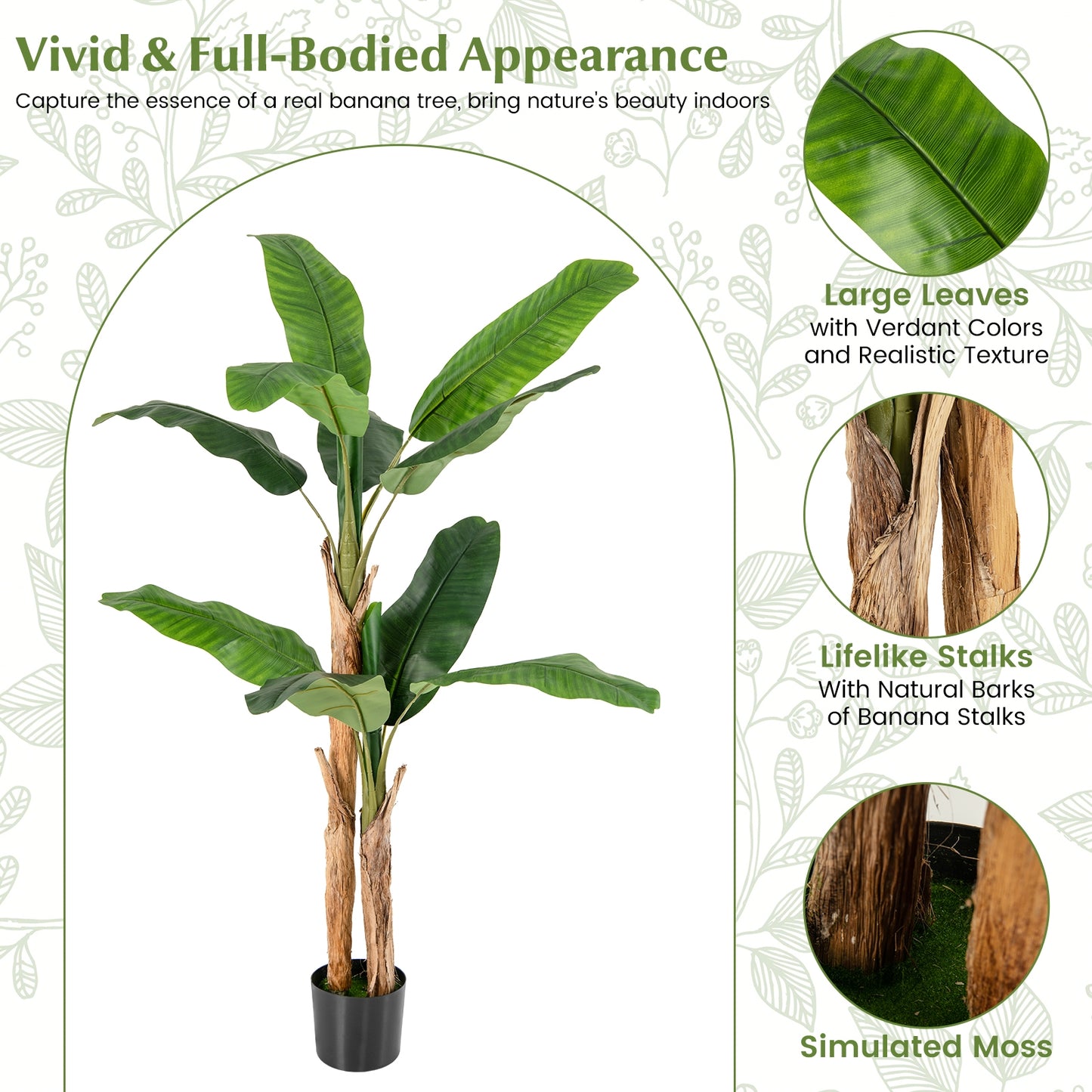 Elegant 5.5/6.5 Feet Artificial Banana Tree – Vibrant Green Leaves & Sturdy Natural Bark Design
