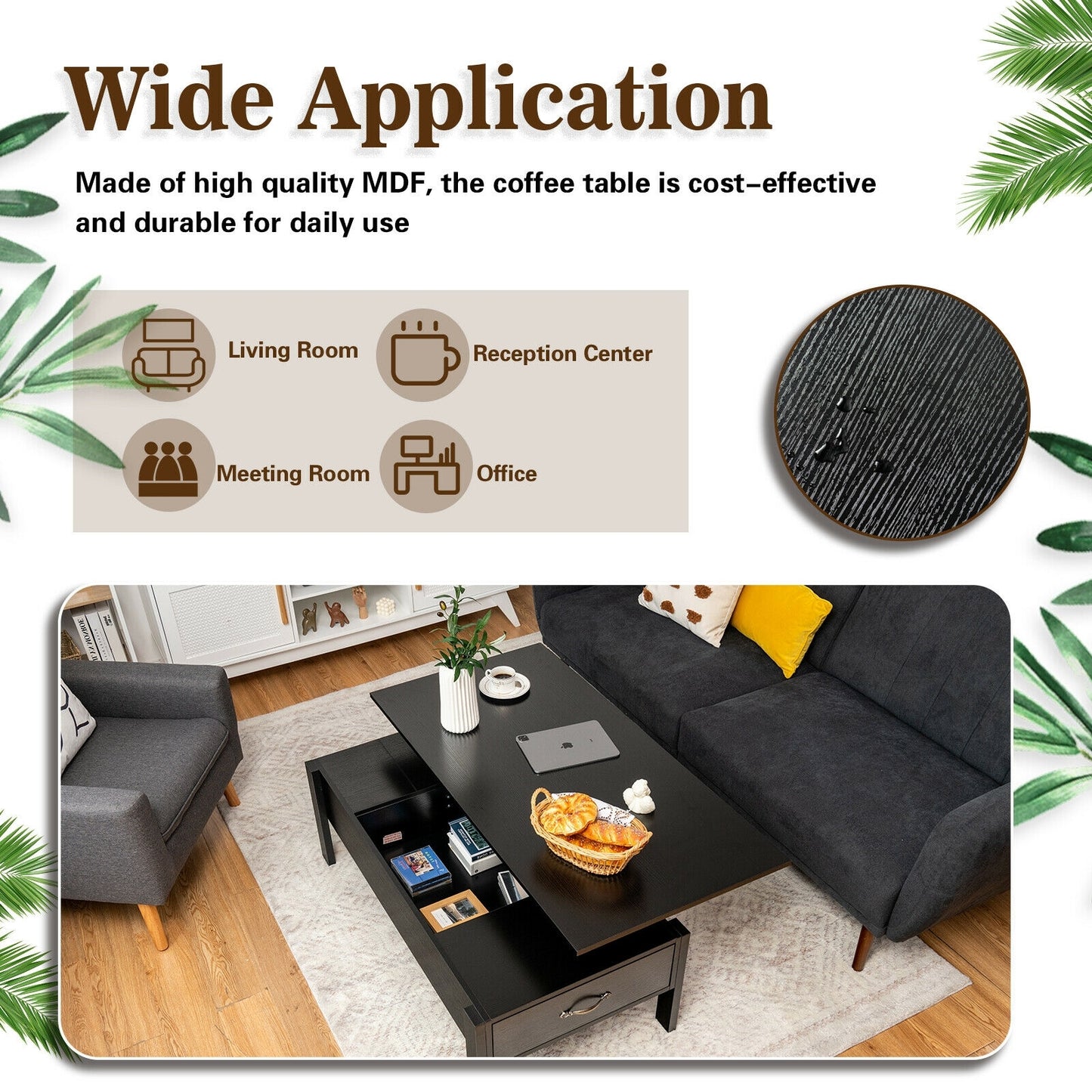 Lift Top Coffee Table with Hidden Storage and Dual Drawers