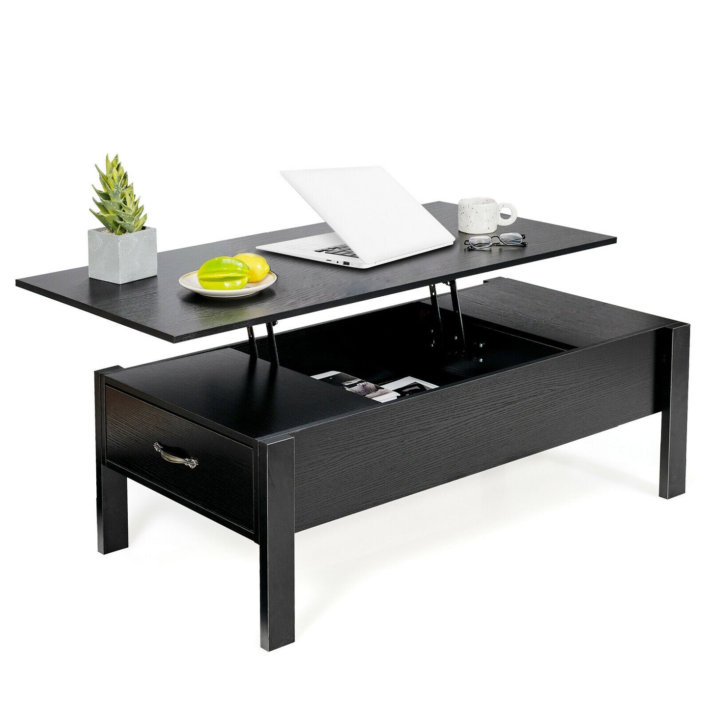 Lift Top Coffee Table with Hidden Storage and Dual Drawers