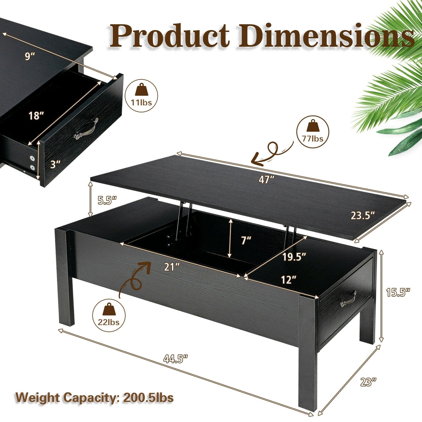 Lift Top Coffee Table with Hidden Storage and Dual Drawers