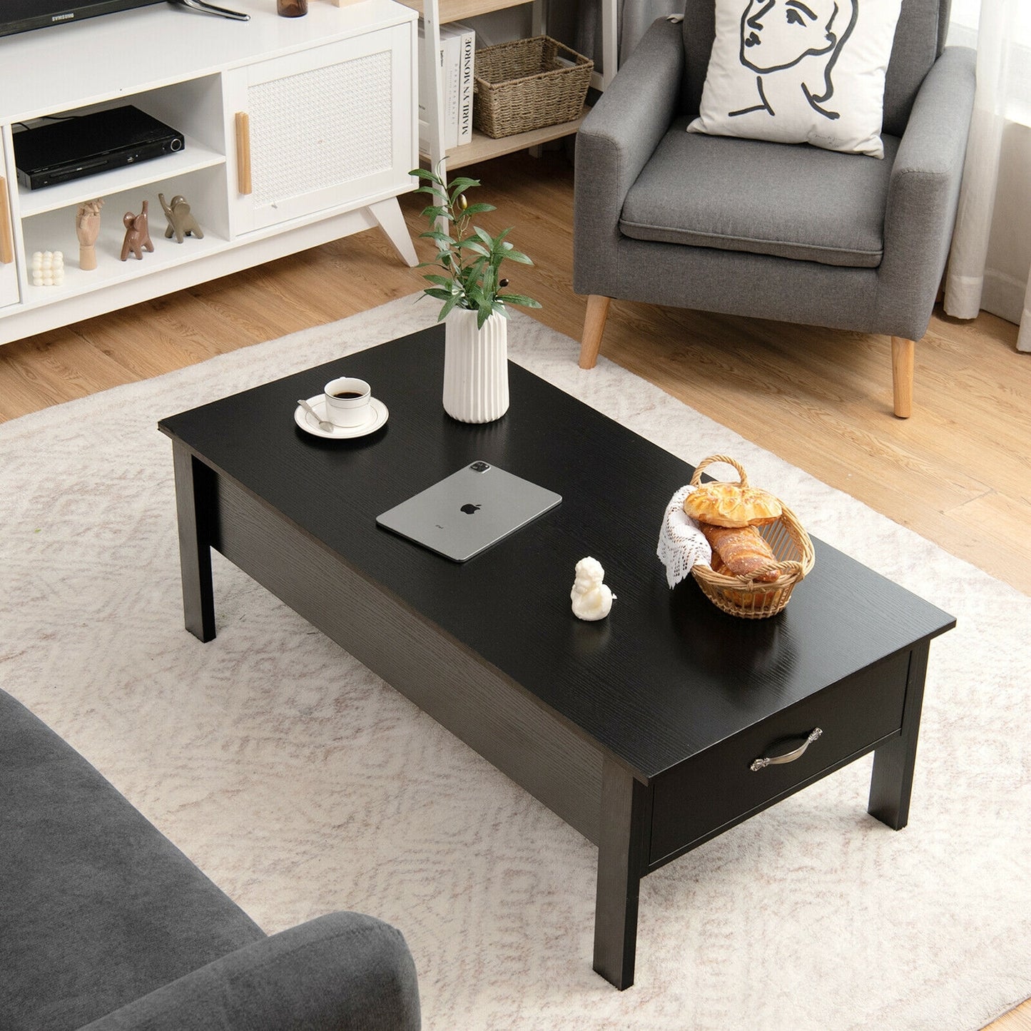Lift Top Coffee Table with Hidden Storage and Dual Drawers