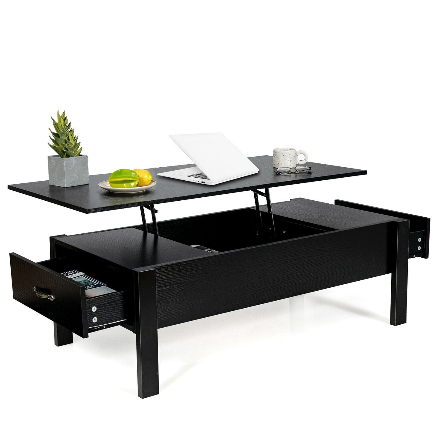 Lift Top Coffee Table with Hidden Storage and Dual Drawers