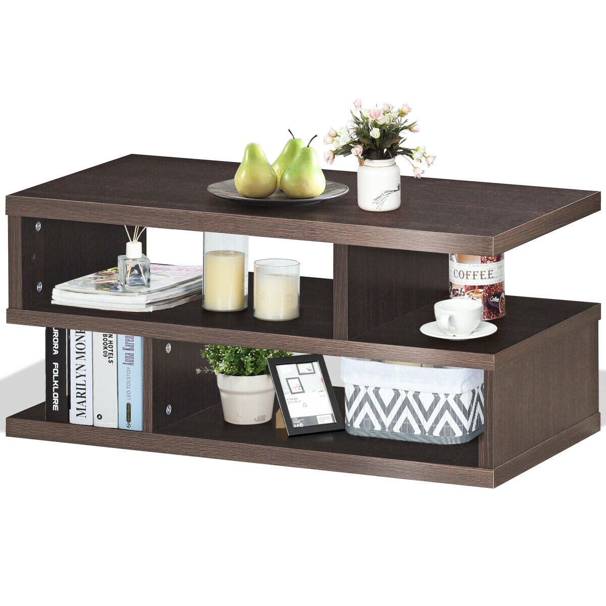 Contemporary 3 Tier Coffee Table with Spacious Storage Shelves