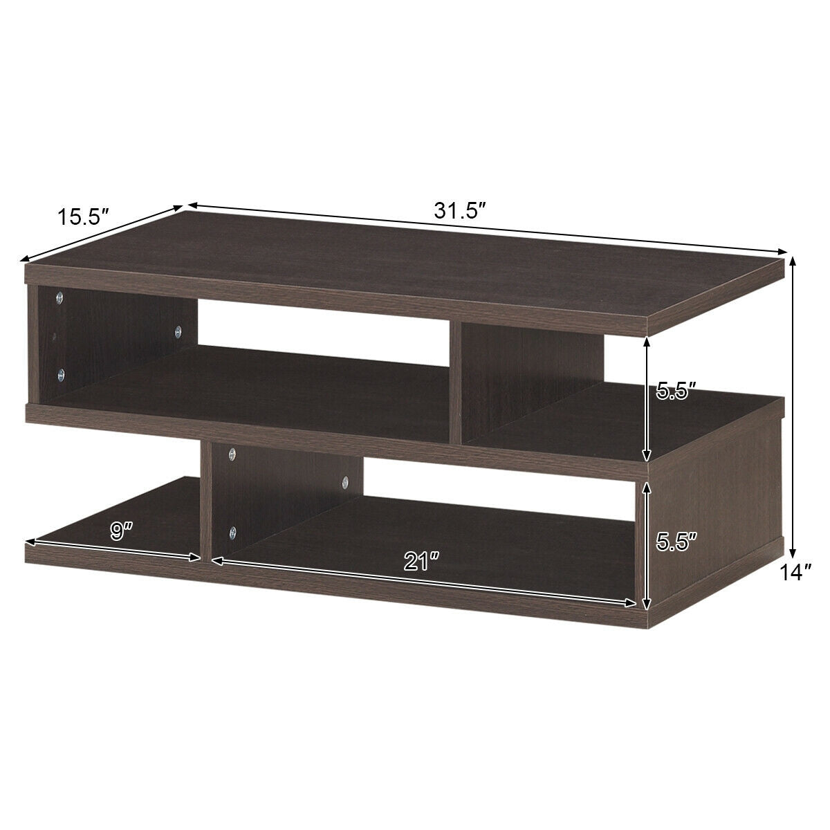 Contemporary 3 Tier Coffee Table with Spacious Storage Shelves