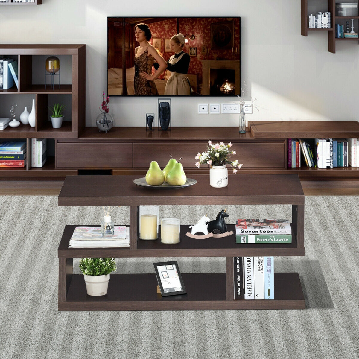 Contemporary 3 Tier Coffee Table with Spacious Storage Shelves