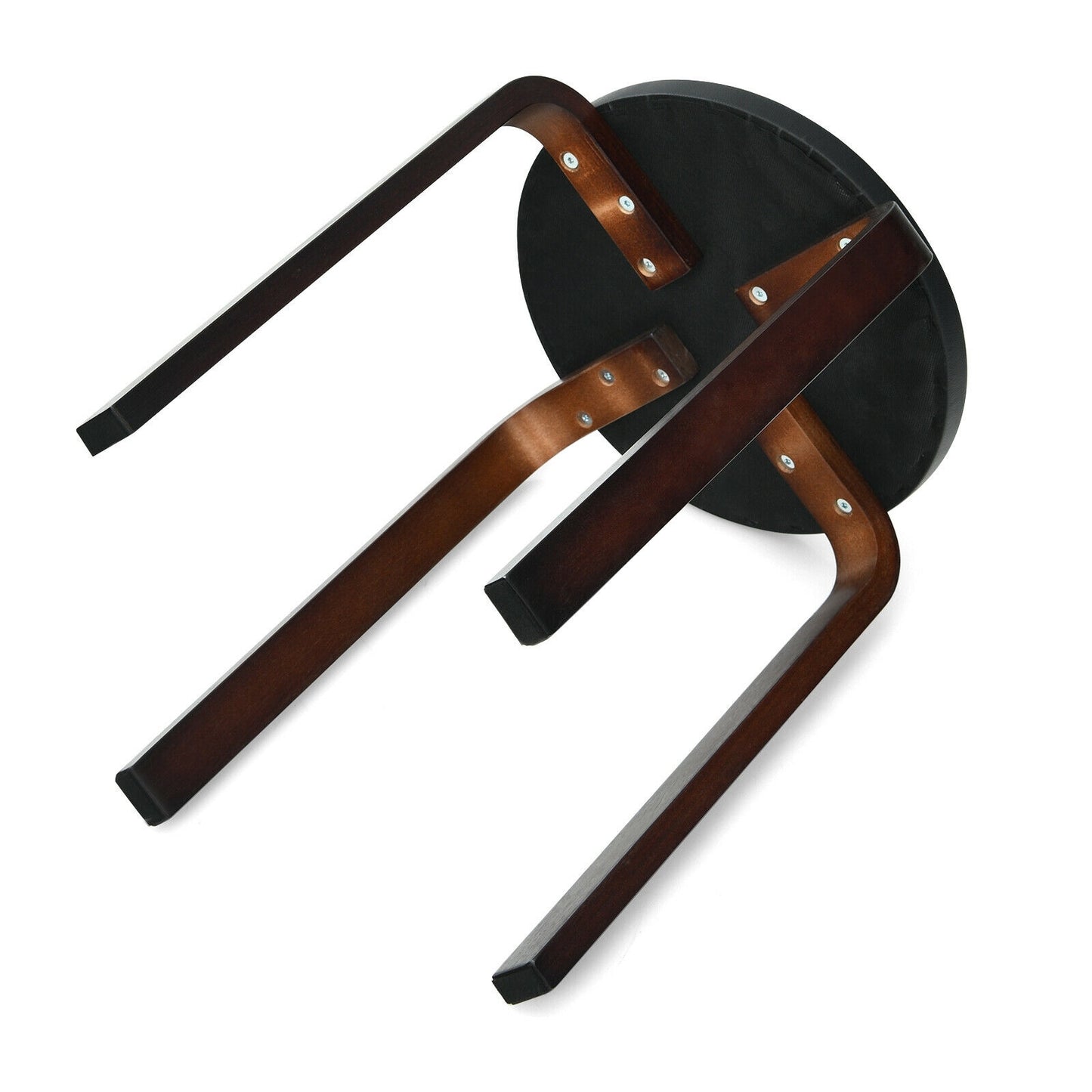 Bentwood Stackable Stools with PU Leather Cushioned Seat – Set of 4, Black
