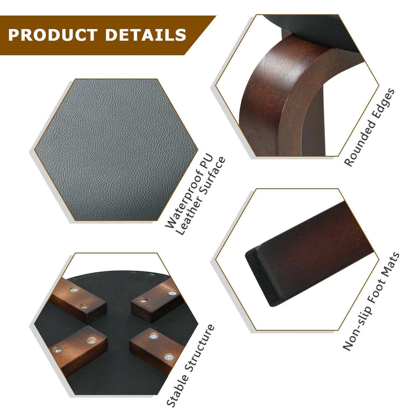Bentwood Stackable Stools with PU Leather Cushioned Seat – Set of 4, Black