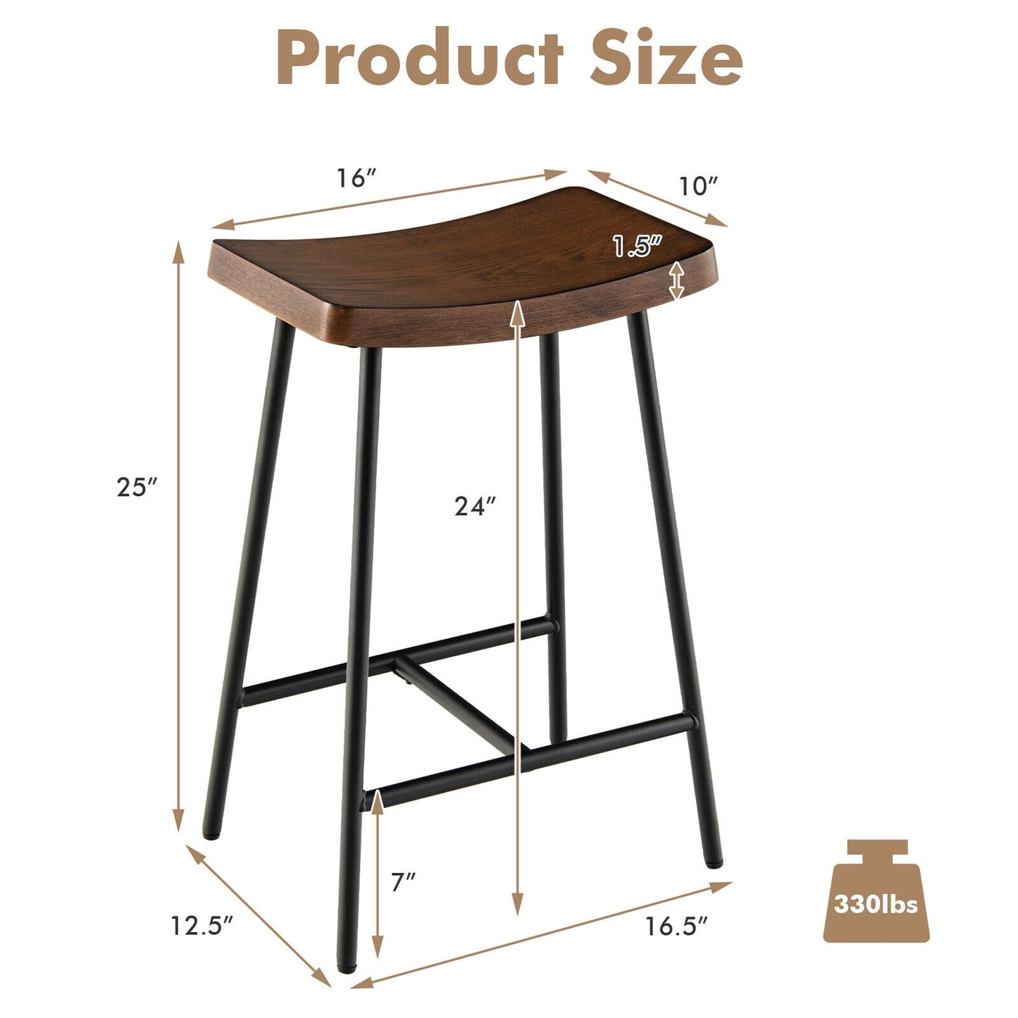 Industrial Saddle Bar Stool with 25 Inch Seat Height and Metal Legs