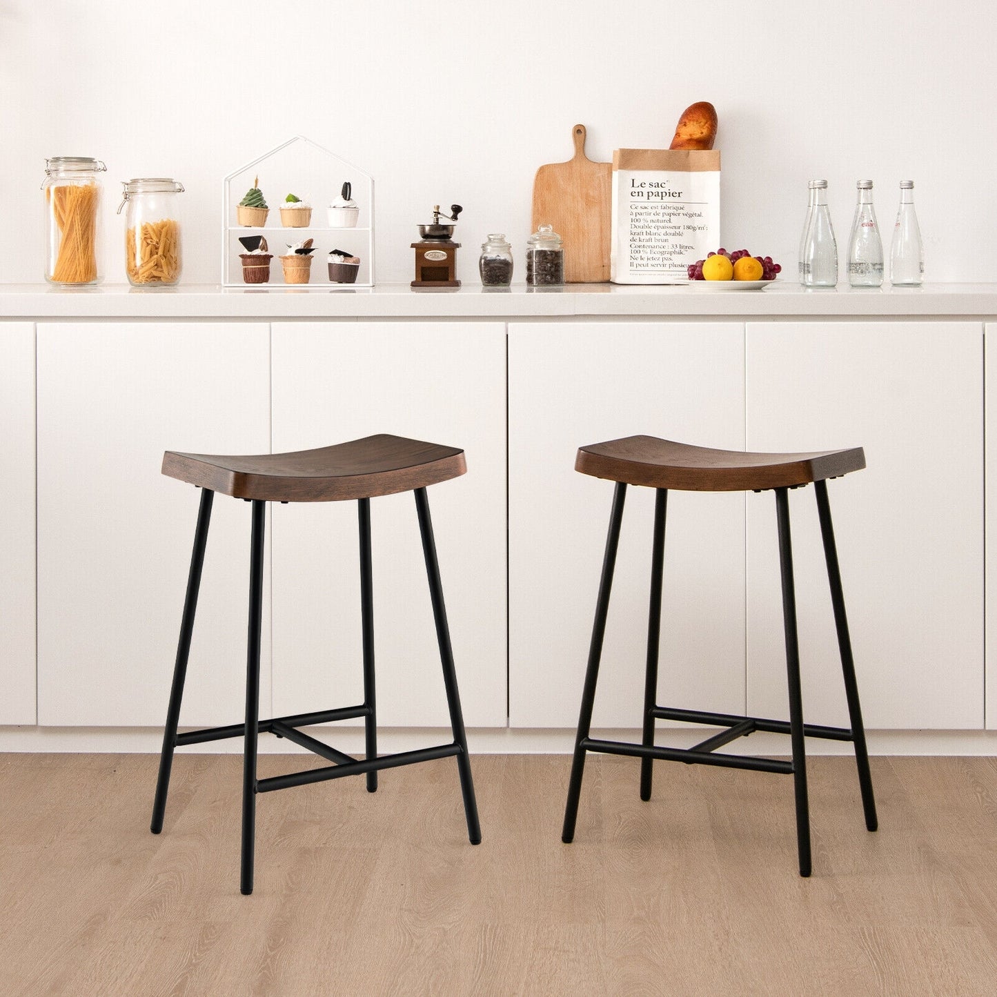 Industrial Saddle Bar Stool with 25 Inch Seat Height and Metal Legs