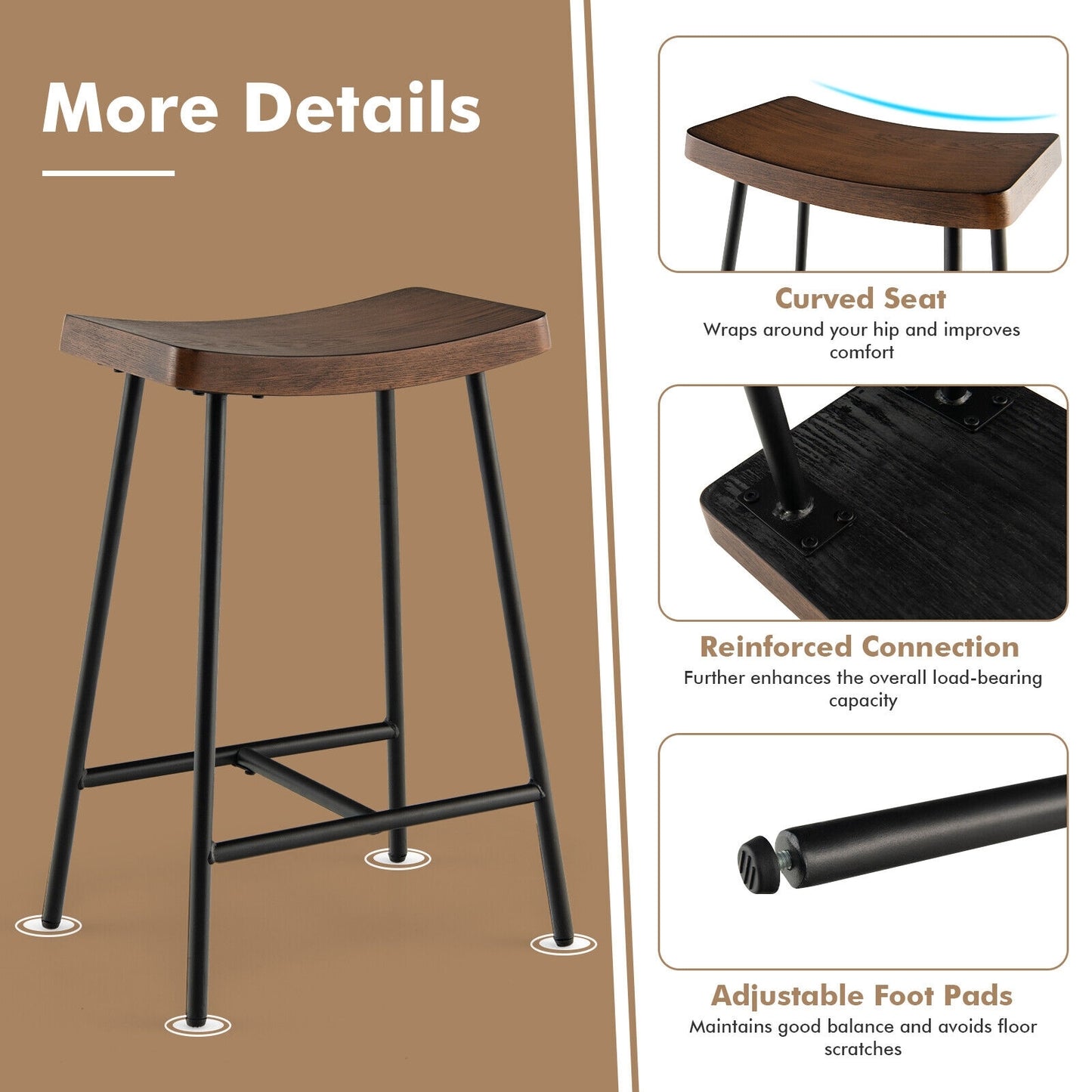Industrial Saddle Bar Stool with 25 Inch Seat Height and Metal Legs