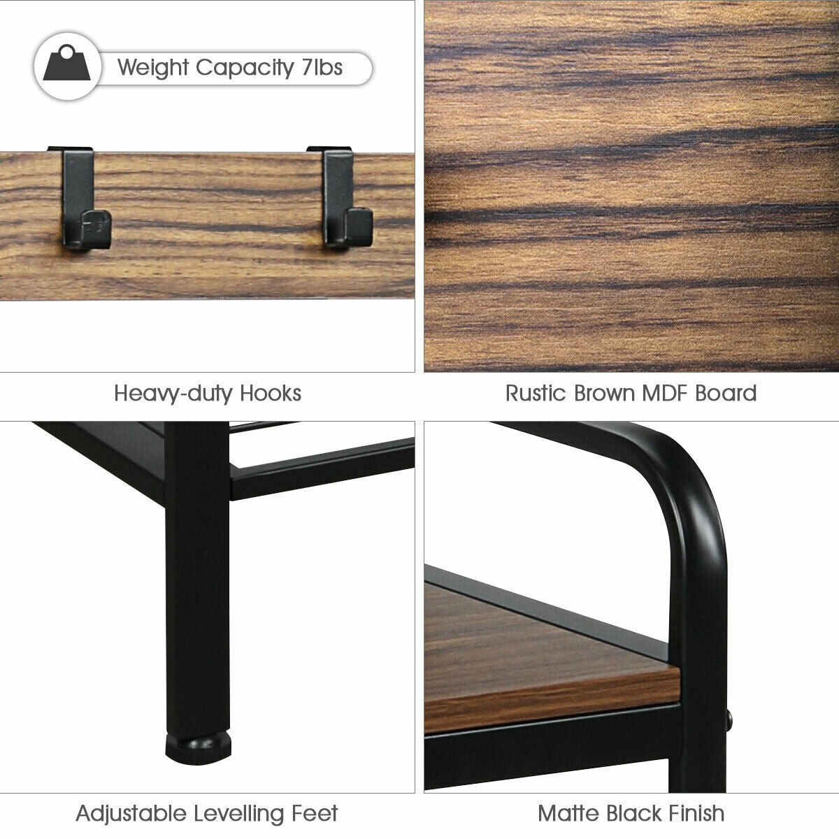Industrial Entryway Hall Tree with Shoe Bench, Storage Shelves, and 9 Hooks