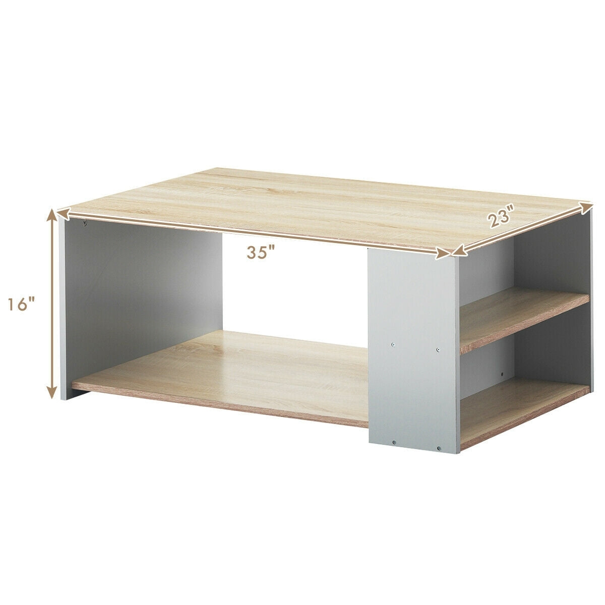 Coffee Table with Multiple Storage Shelves in Natural Finish