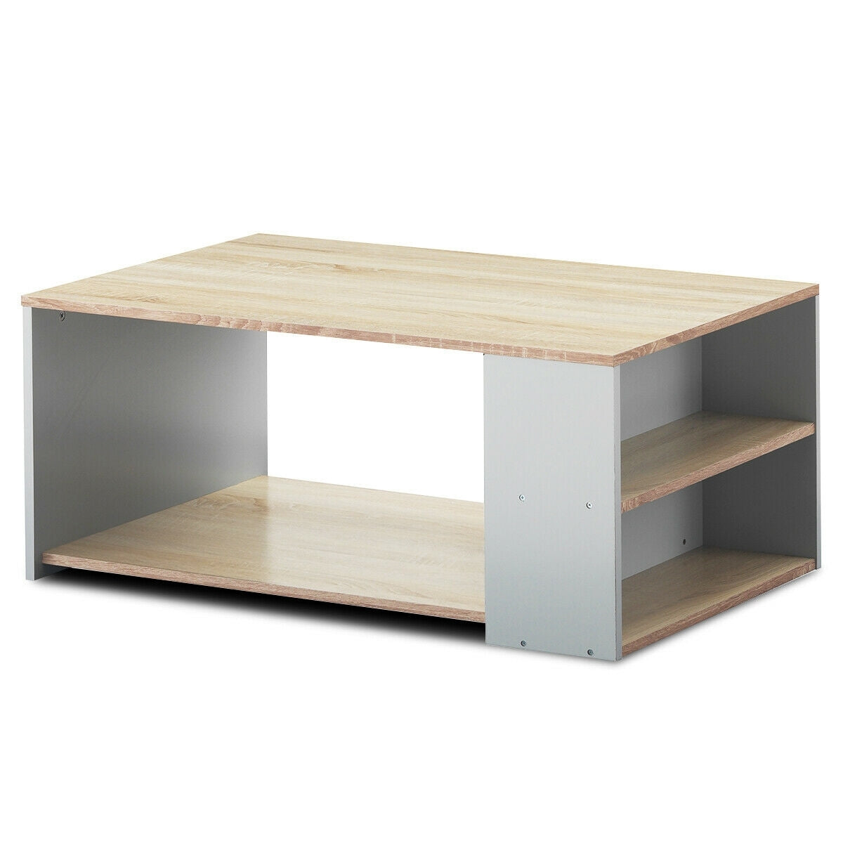 Coffee Table with Multiple Storage Shelves in Natural Finish