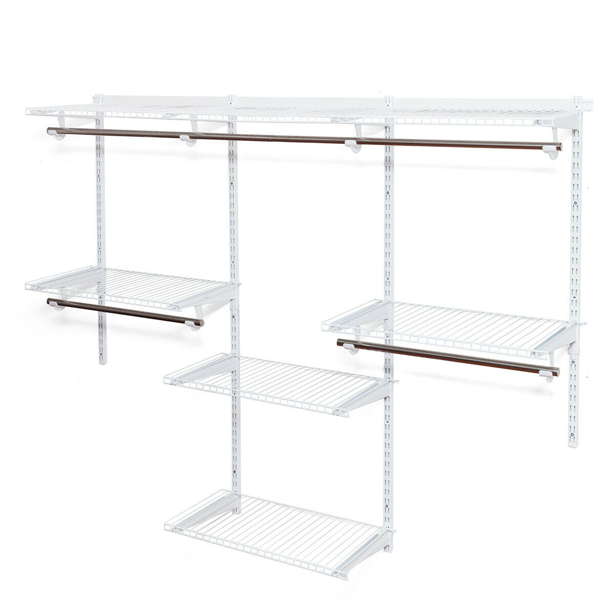 Adjustable Wall-Mounted Closet Rack System with Shelves & Hanging Rods – Customizable Storage Solution for Bedroom & Entryway