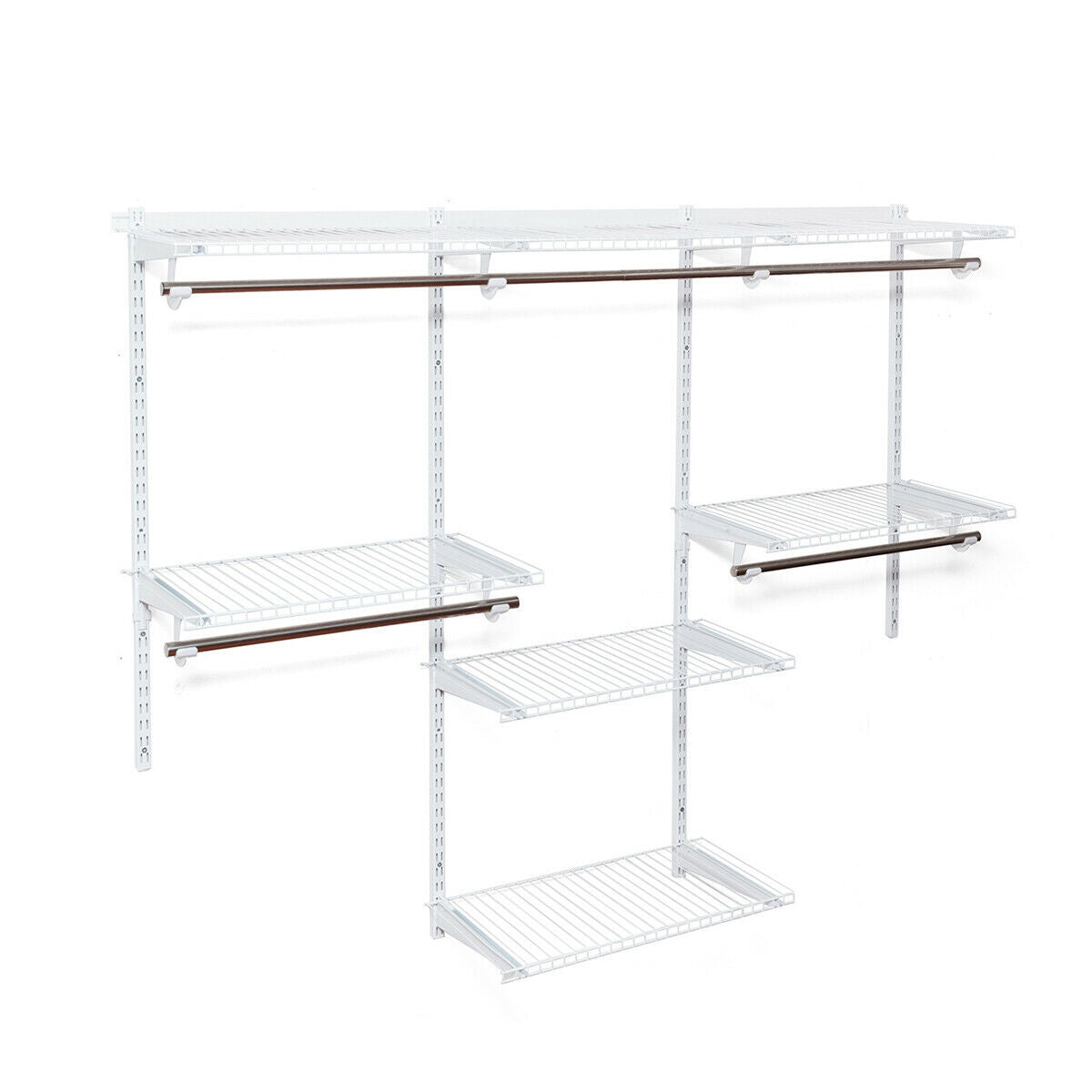 Adjustable Wall-Mounted Closet Rack System with Shelves & Hanging Rods – Customizable Storage Solution for Bedroom & Entryway
