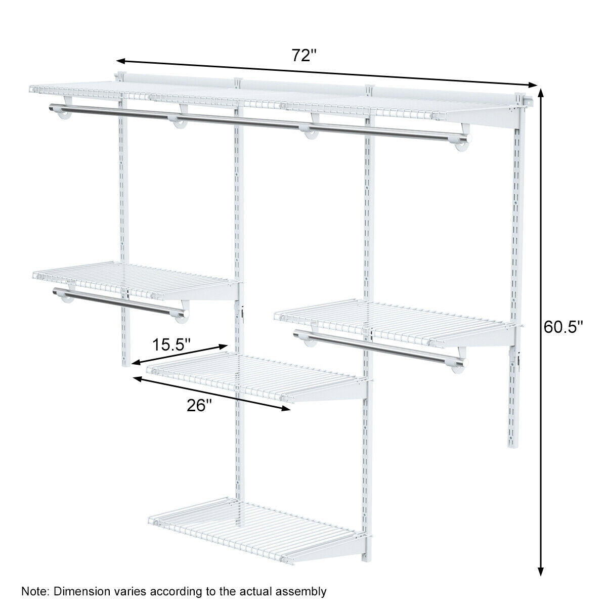 Adjustable Wall-Mounted Closet Rack System with Shelves & Hanging Rods – Customizable Storage Solution for Bedroom & Entryway
