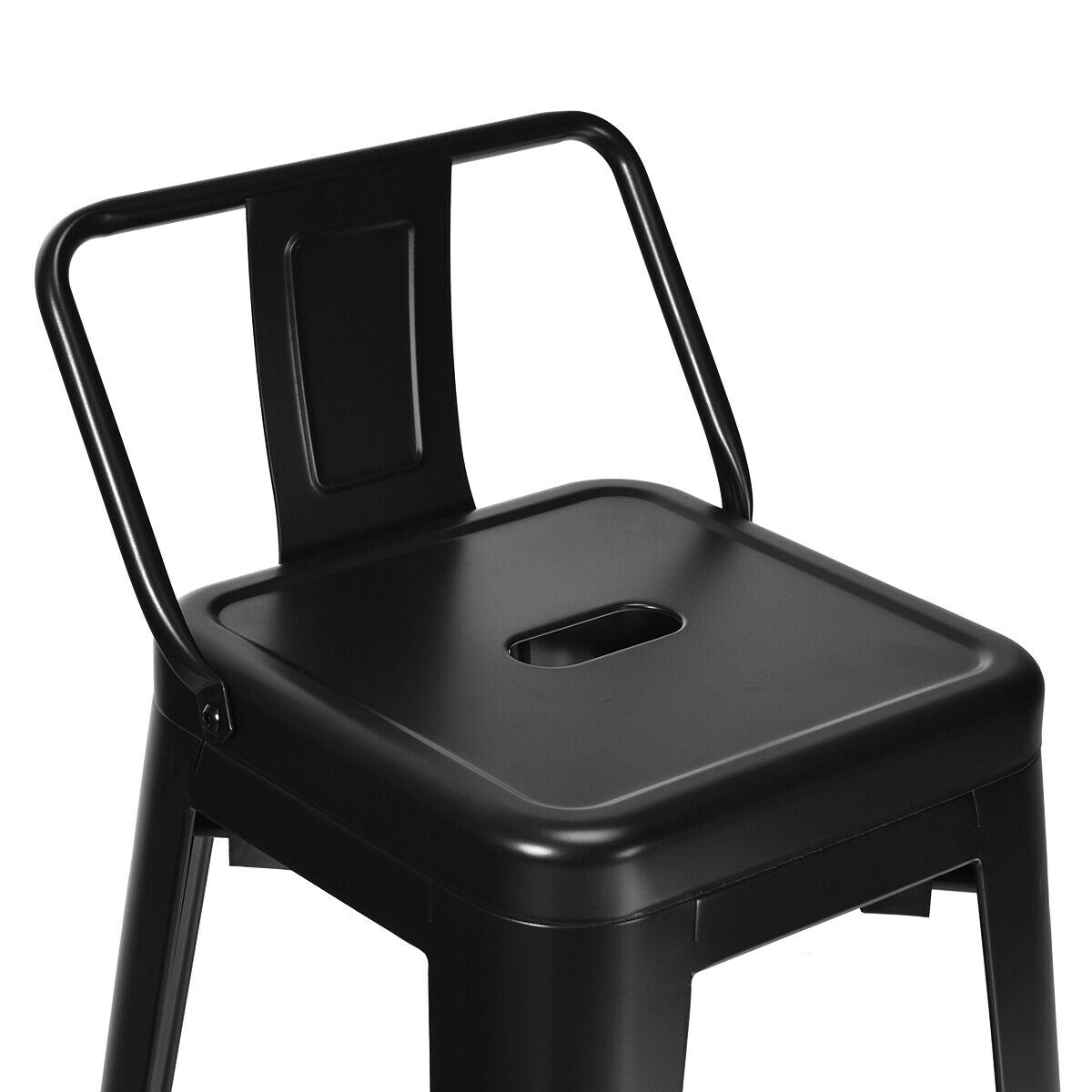 Set of 4 Metal 30 Inch Bar Stools with Low Backrest and Non-Slip Rubber Feet in Black Finish
