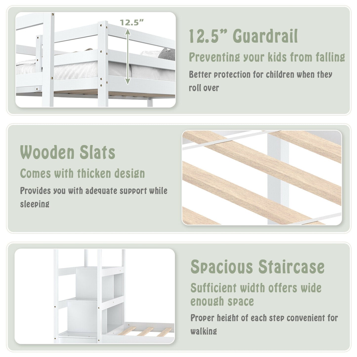 Space-Saving Twin Over Twin Bunk Bed with Storage Shelf and Drawer - White