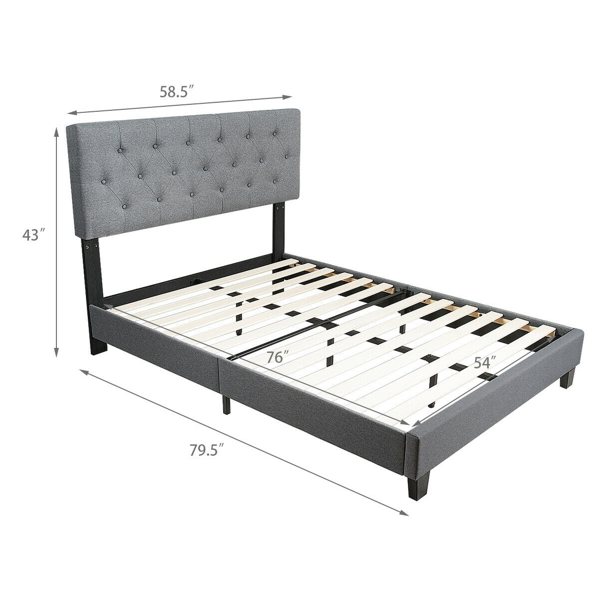 Exquisite Full Size Upholstered Platform Bed with Elegant Linen-Tufted Headboard