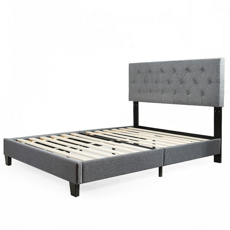 Exquisite Full Size Upholstered Platform Bed with Elegant Linen-Tufted Headboard