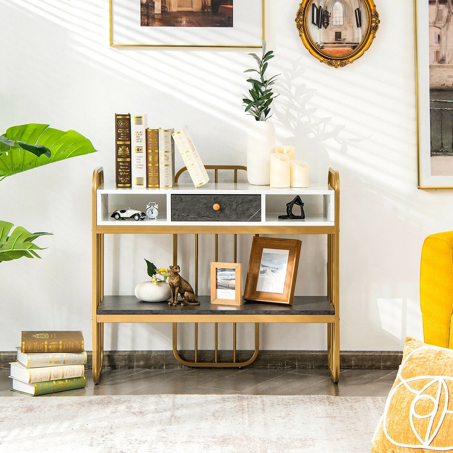 Wide Console Table with Storage Drawer and Open Shelf for Entryway or Living Room