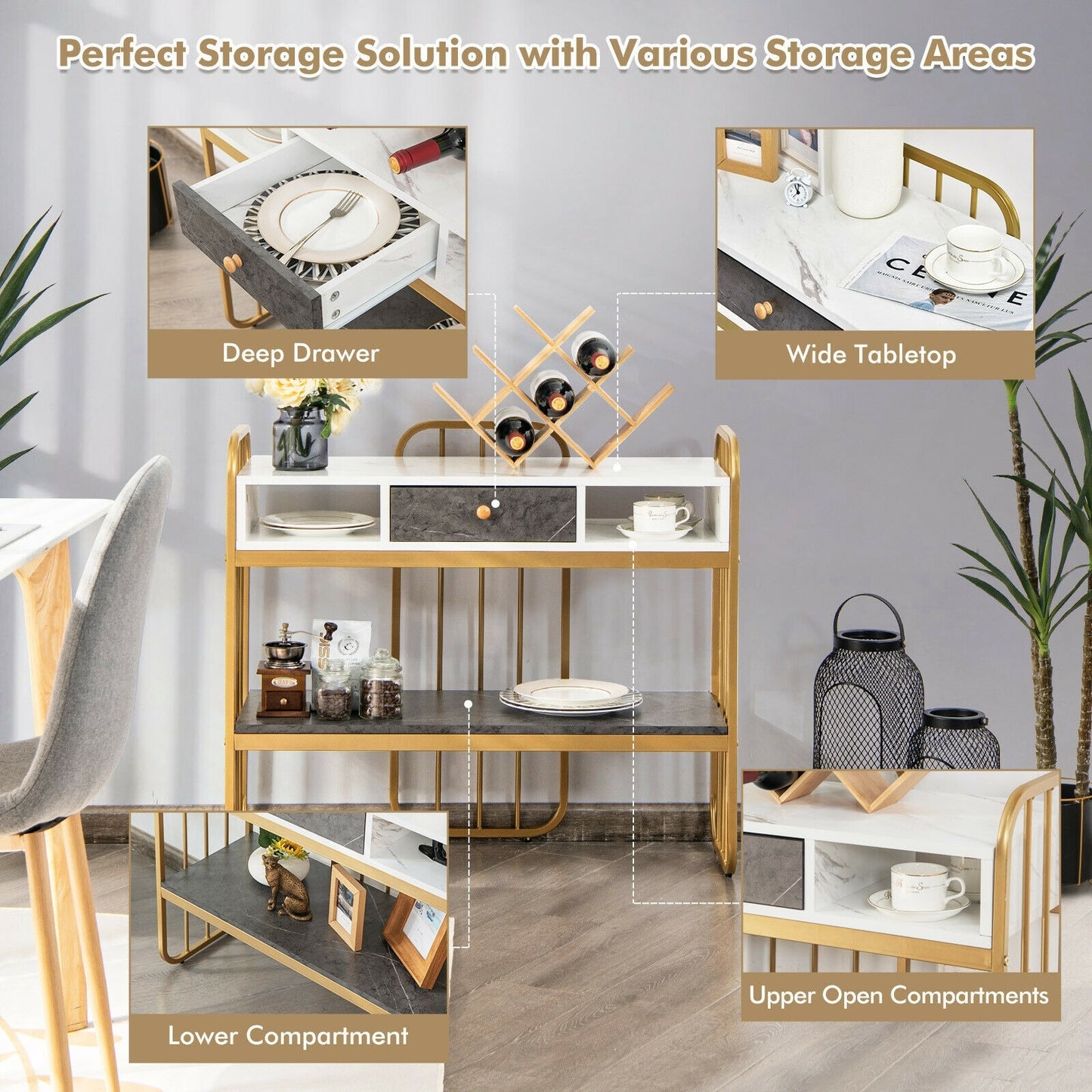 Wide Console Table with Storage Drawer and Open Shelf for Entryway or Living Room