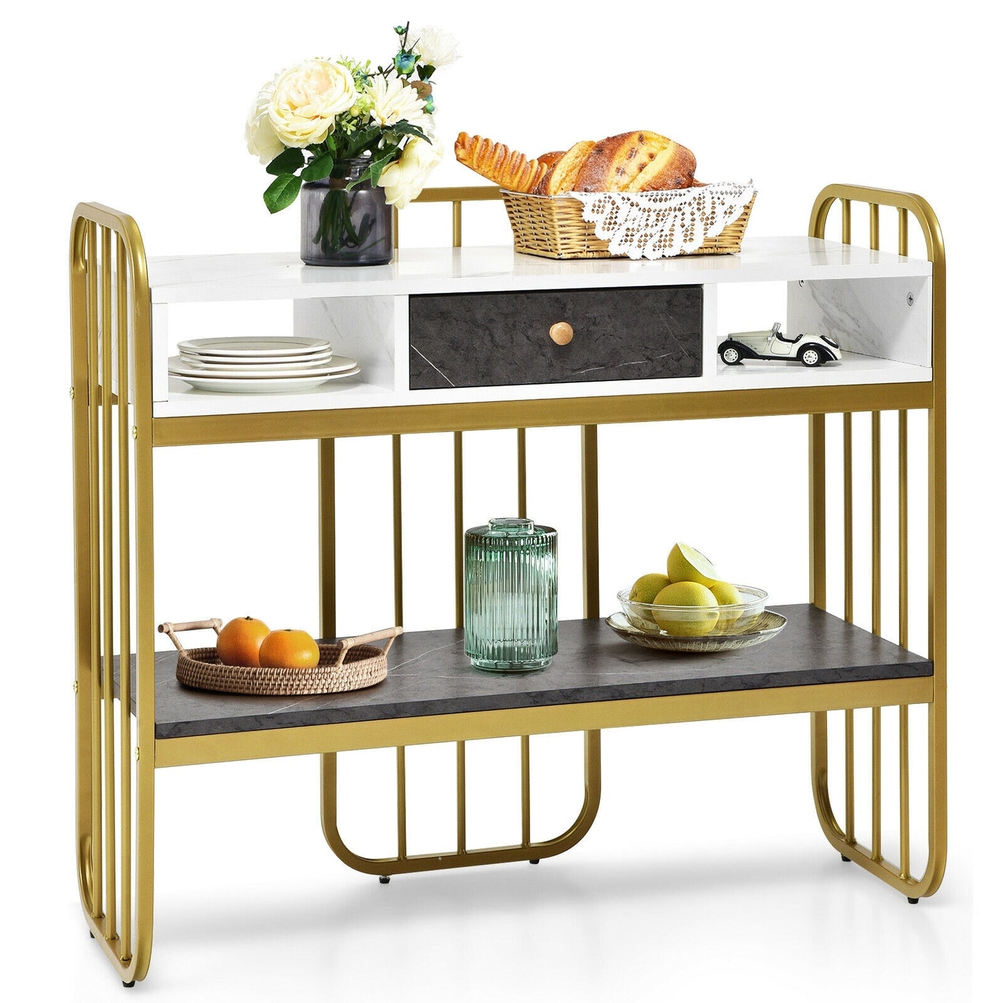 Wide Console Table with Storage Drawer and Open Shelf for Entryway or Living Room