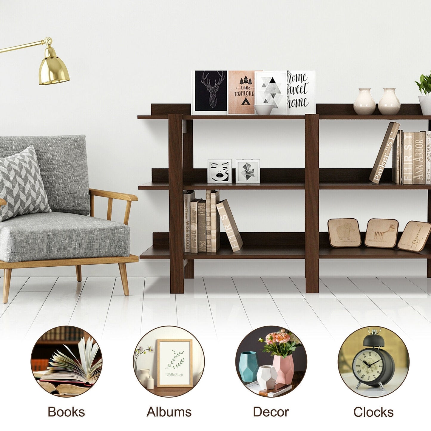 3 Tier 59 Inch Console Table with Open Shelves for Entryway Hallway and Foyer