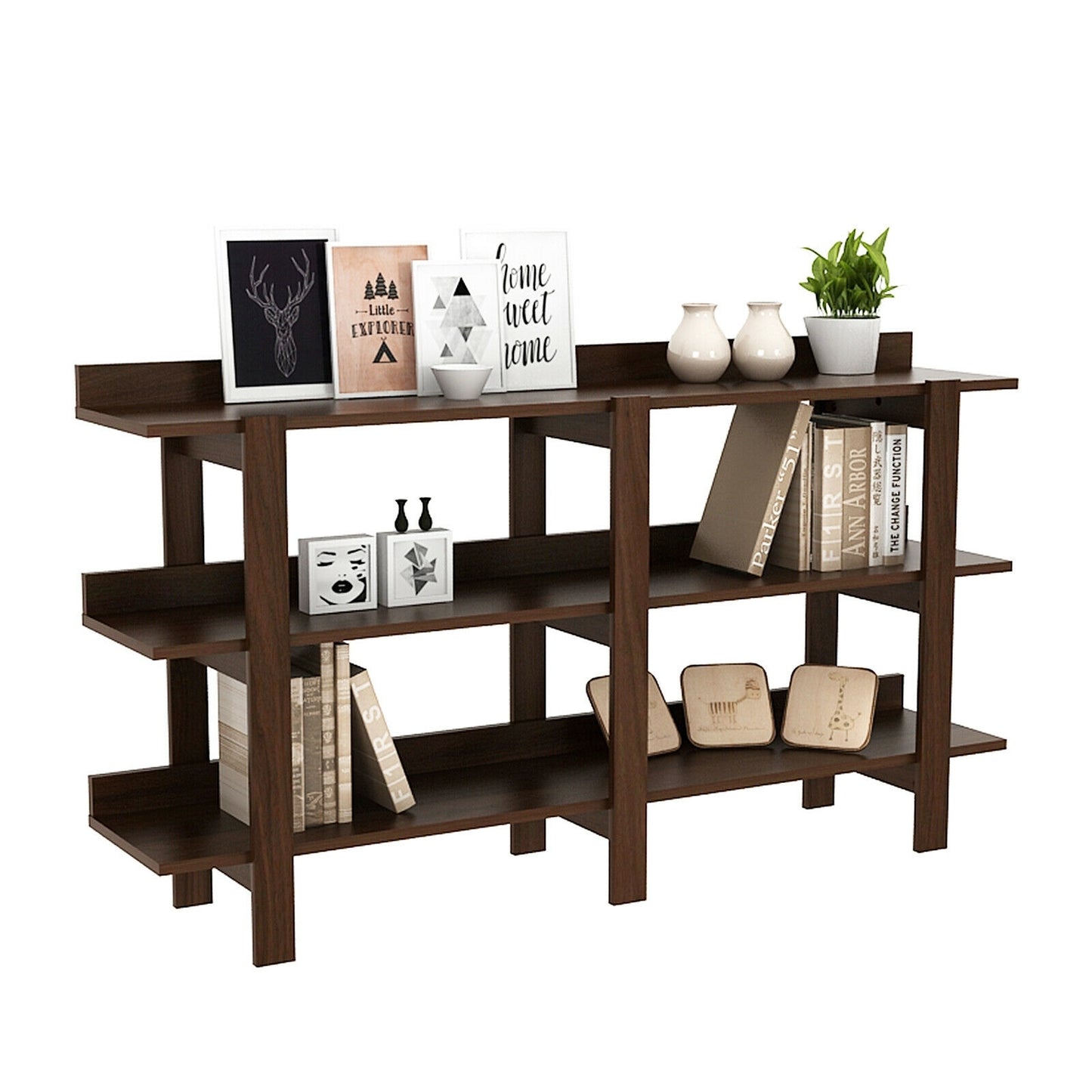 3 Tier 59 Inch Console Table with Open Shelves for Entryway Hallway and Foyer