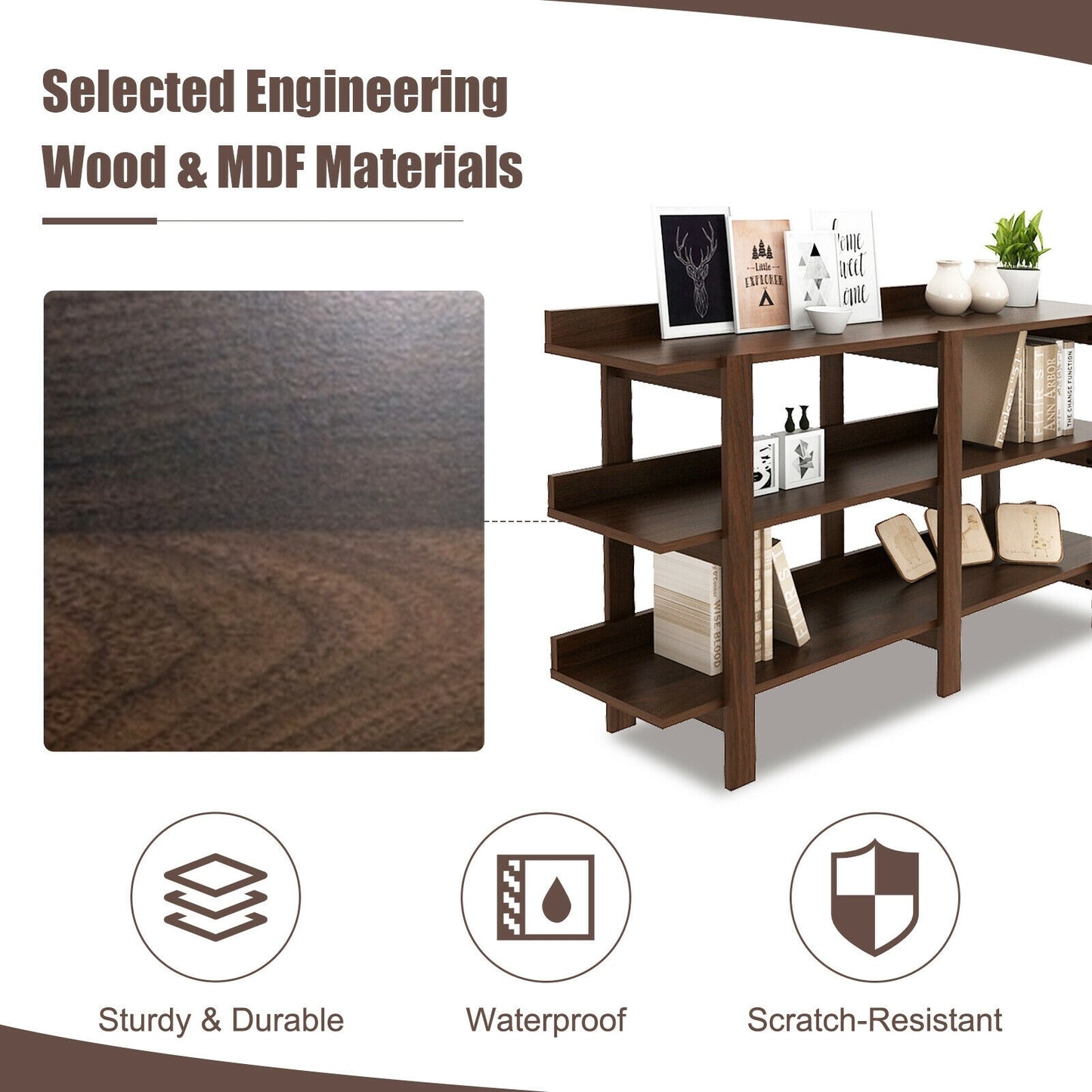 3 Tier 59 Inch Console Table with Open Shelves for Entryway Hallway and Foyer