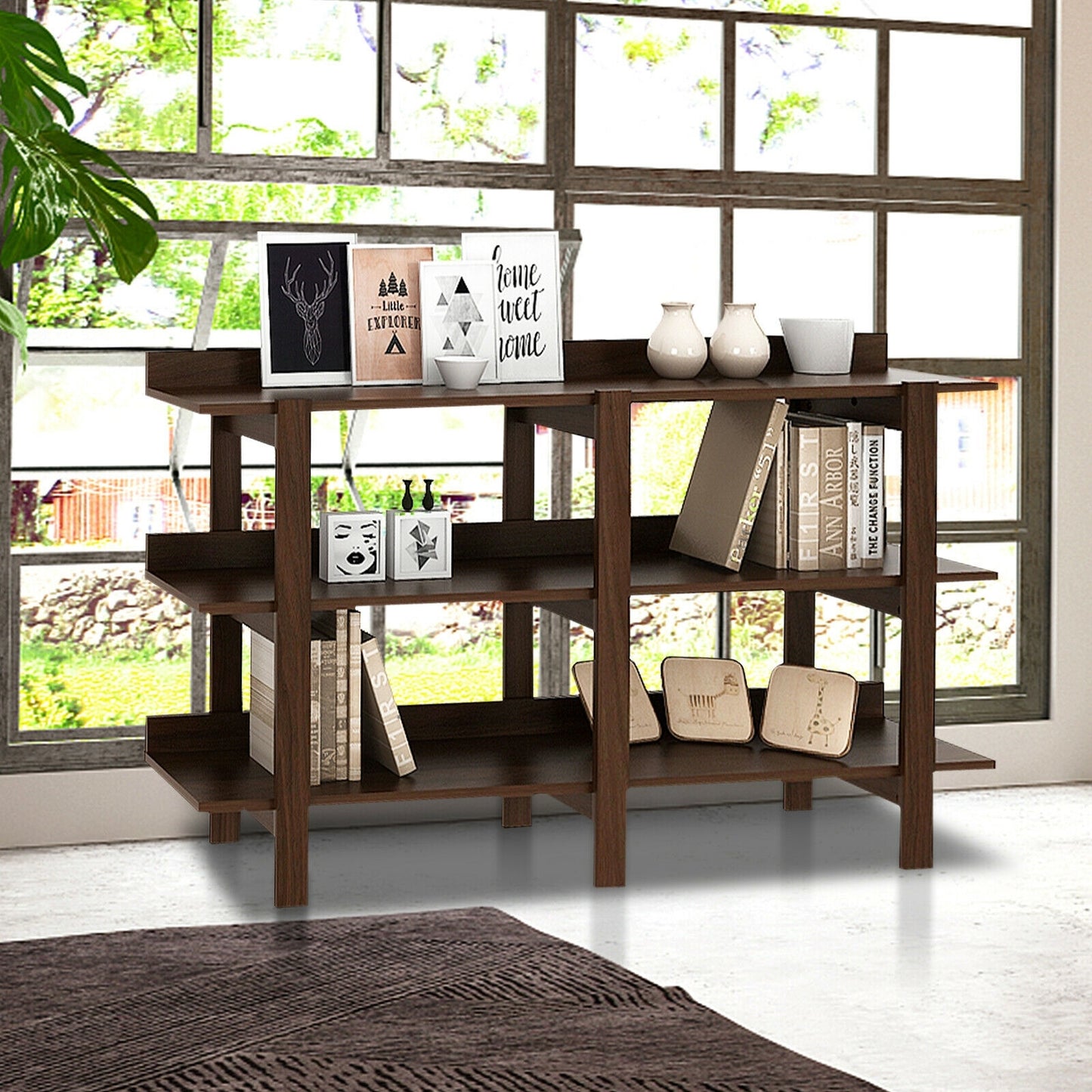 3 Tier 59 Inch Console Table with Open Shelves for Entryway Hallway and Foyer