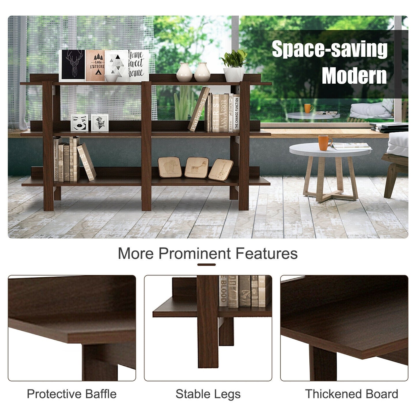 3 Tier 59 Inch Console Table with Open Shelves for Entryway Hallway and Foyer