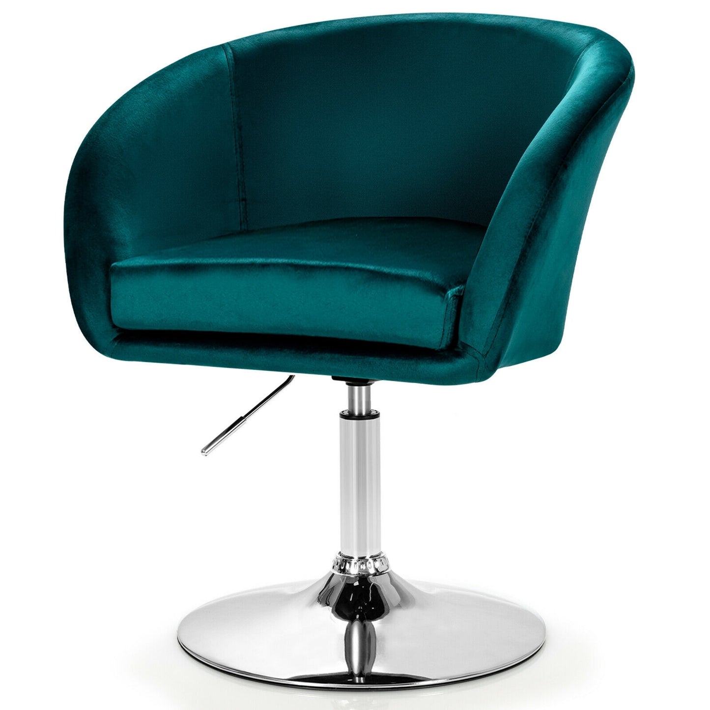 360 Degree Swivel Velvet Vanity Chair with Round Backrest and Metal Base in Green